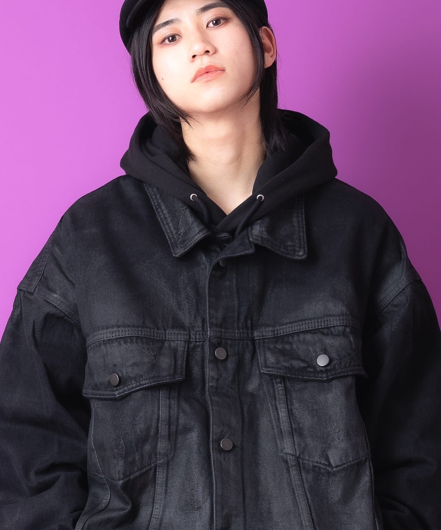 ダメージコーティングブラックデニムジャケット / Gジャン トラッカー