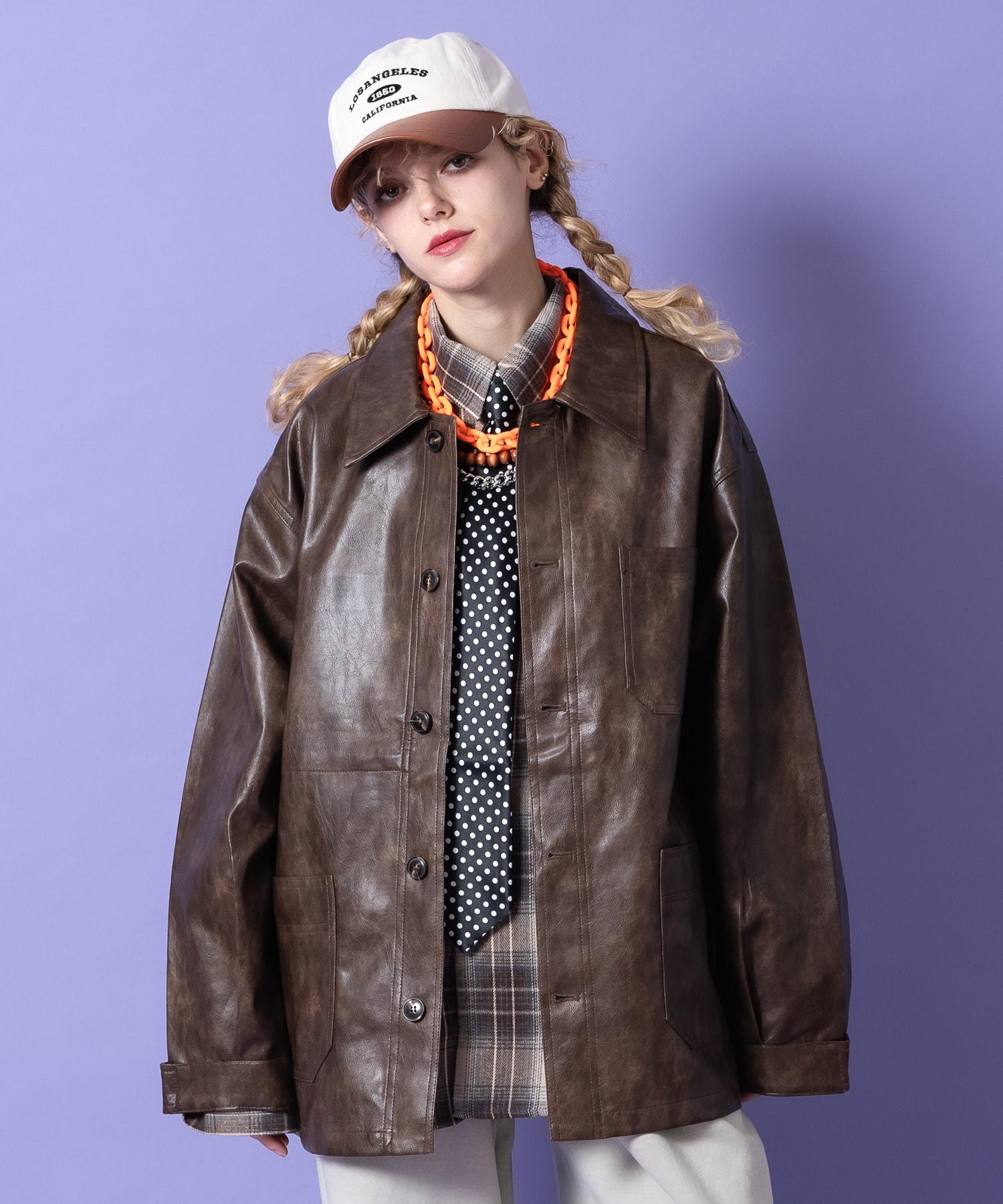 a.p.o.v. ヴィンテージテイスト合成皮革オーバーサイズカバーオール