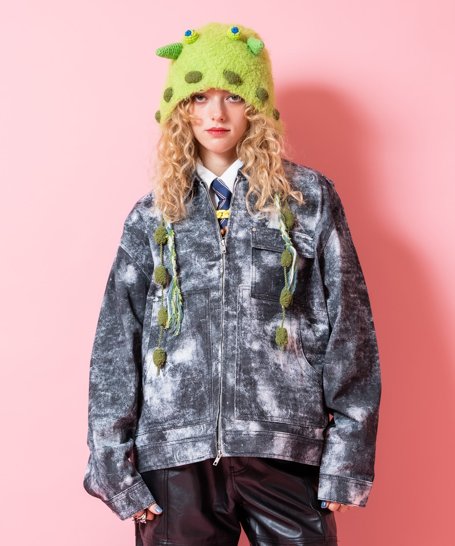 ダート柄コットン短丈ジップアップトラッカージャケット / ユニ