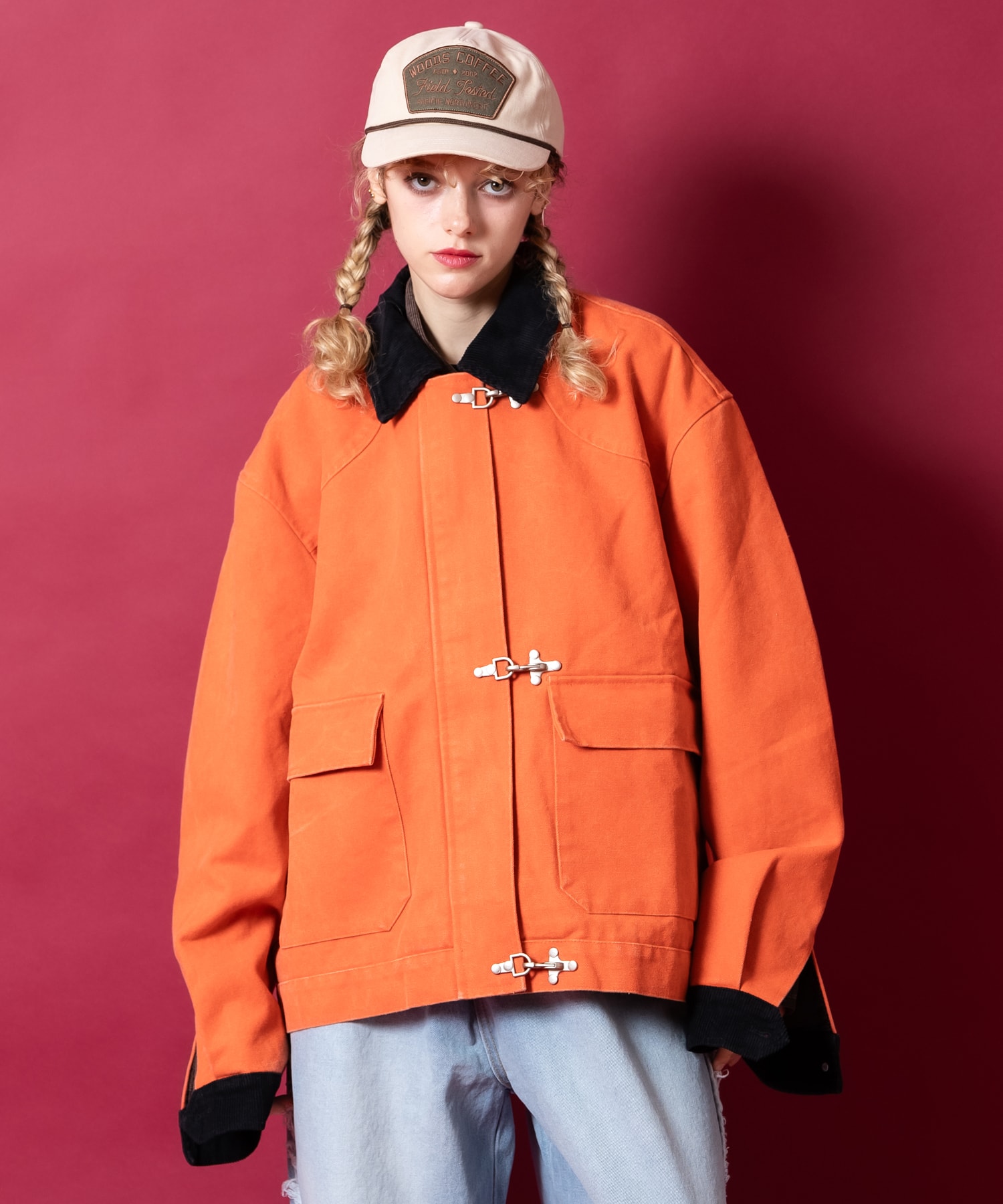 a.p.o.v. ピグメントキャンバスコーデュロイ襟ファイヤーマンワークジャケット