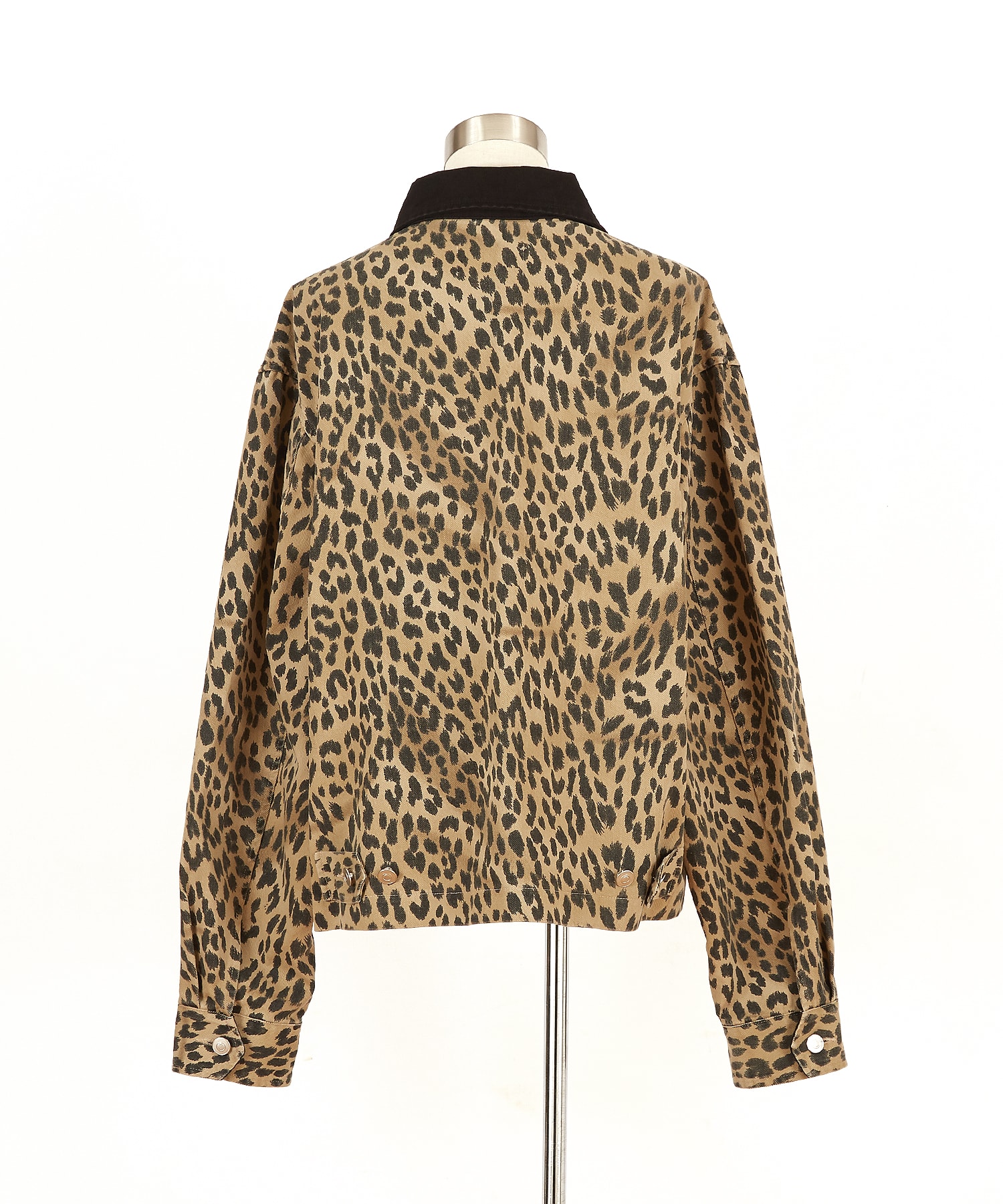 ブラック襟切替レオパードコットン短丈ワークジャケット / ユニ