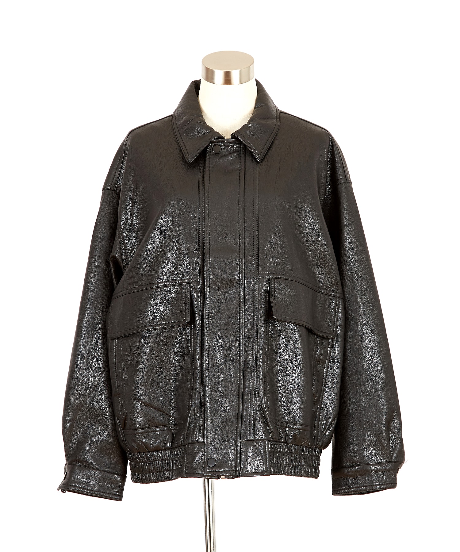 ヴィンテージ加工合成皮革オーバーサイズ比翼ブルゾンA2ジャケット