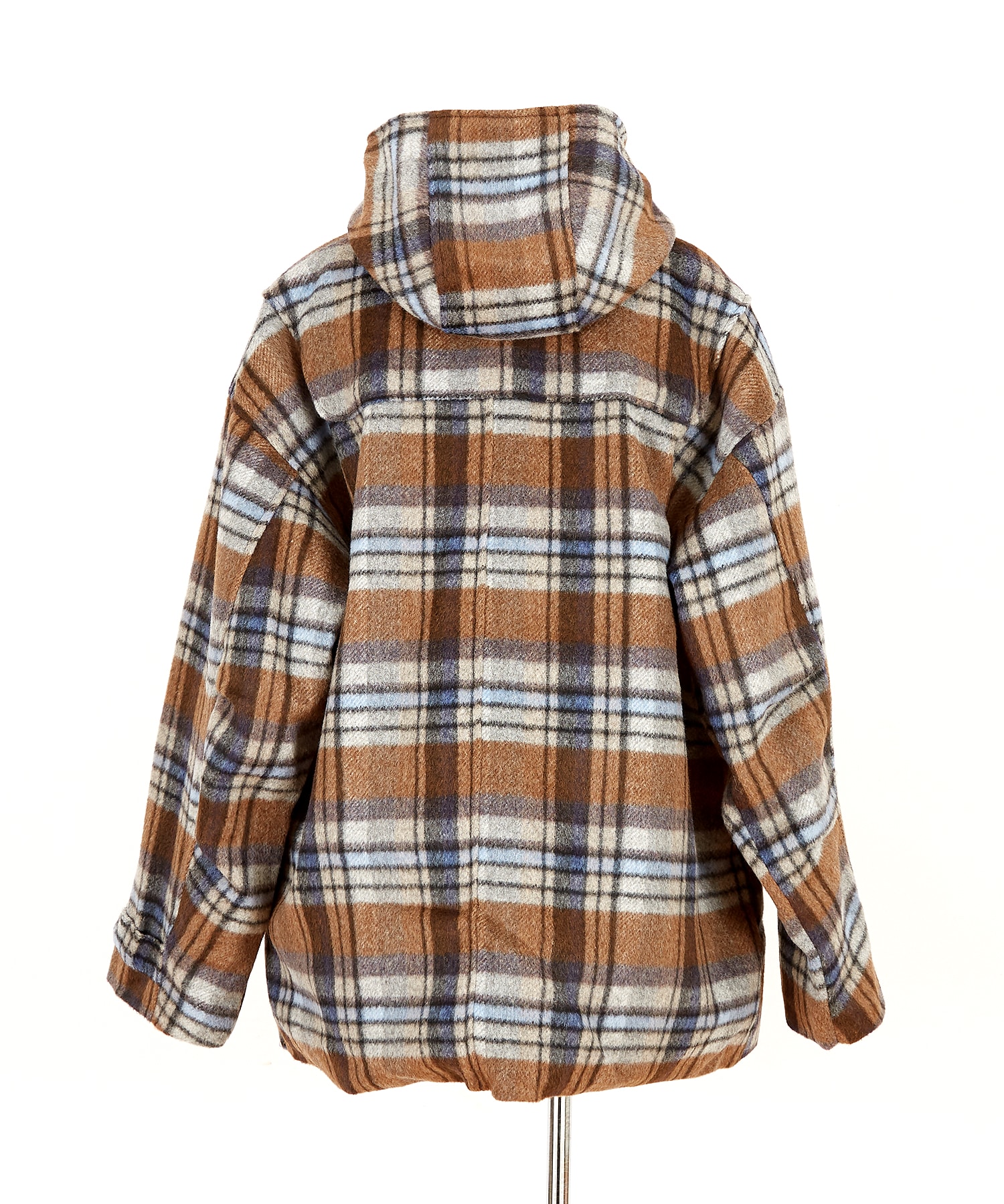 起毛ファータッチ肉厚チェックオーバーサイズ中綿ダッフルコート