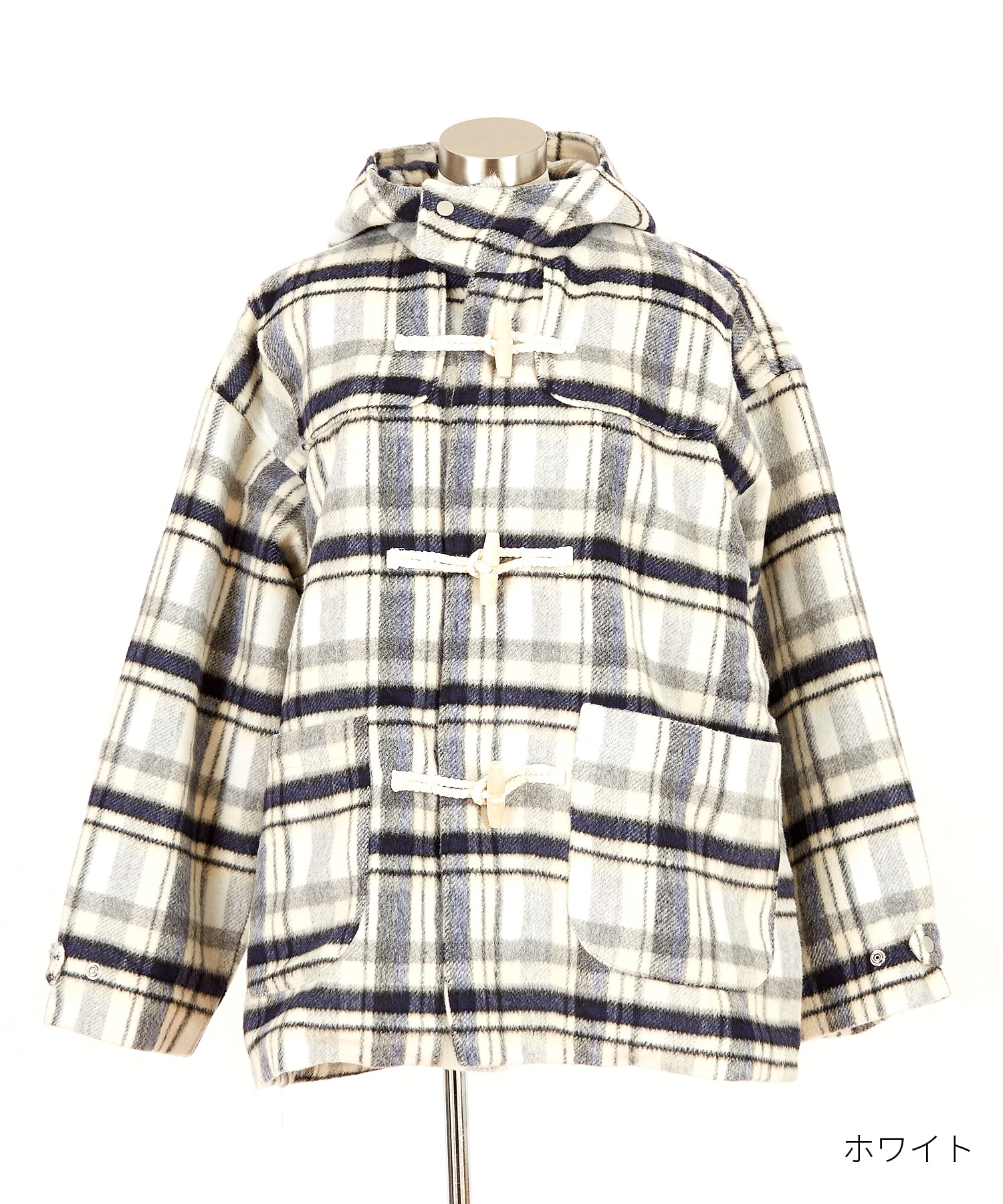 起毛ファータッチ肉厚チェックオーバーサイズ中綿ダッフルコート