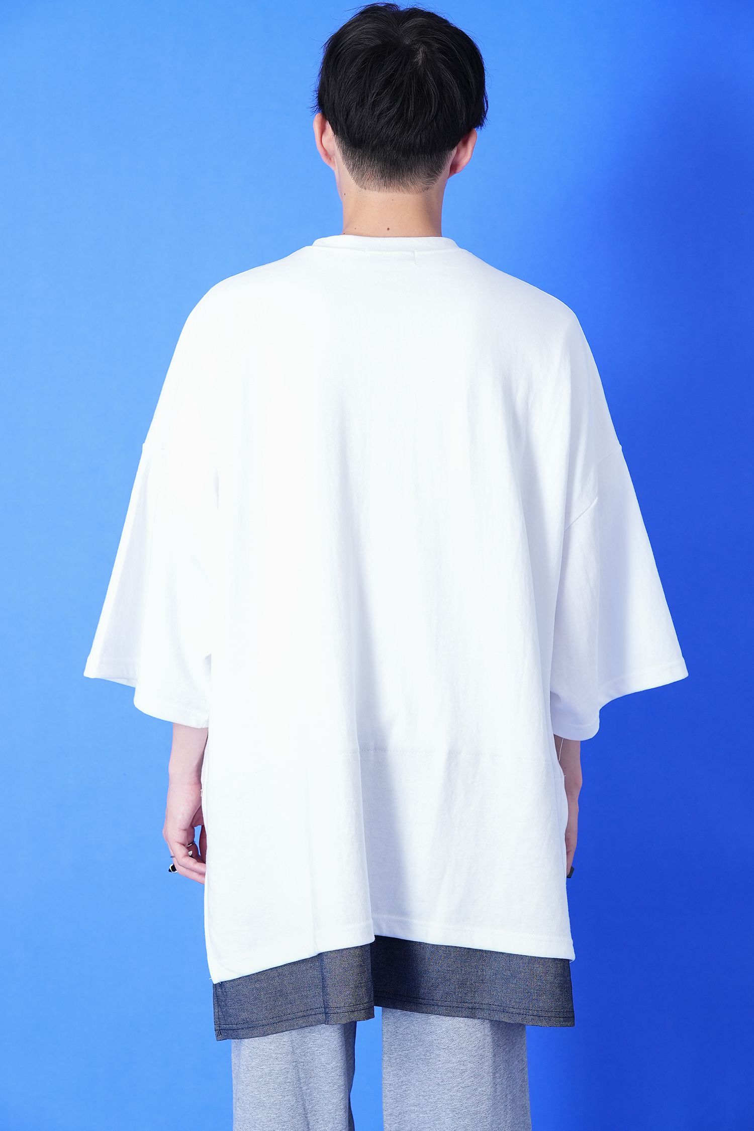 ポケット＆レイヤードデニム切替ポンチオーバーサイズTシャツ