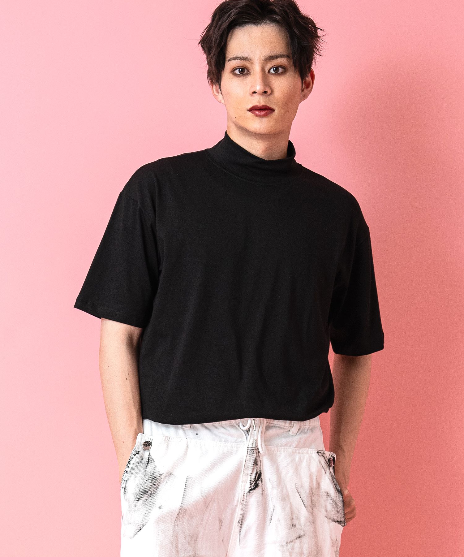【新品同様】サイズ44 マークアンドロナ モックネック　半袖　Tシャツ ブラック imgrc0167137866.jpg