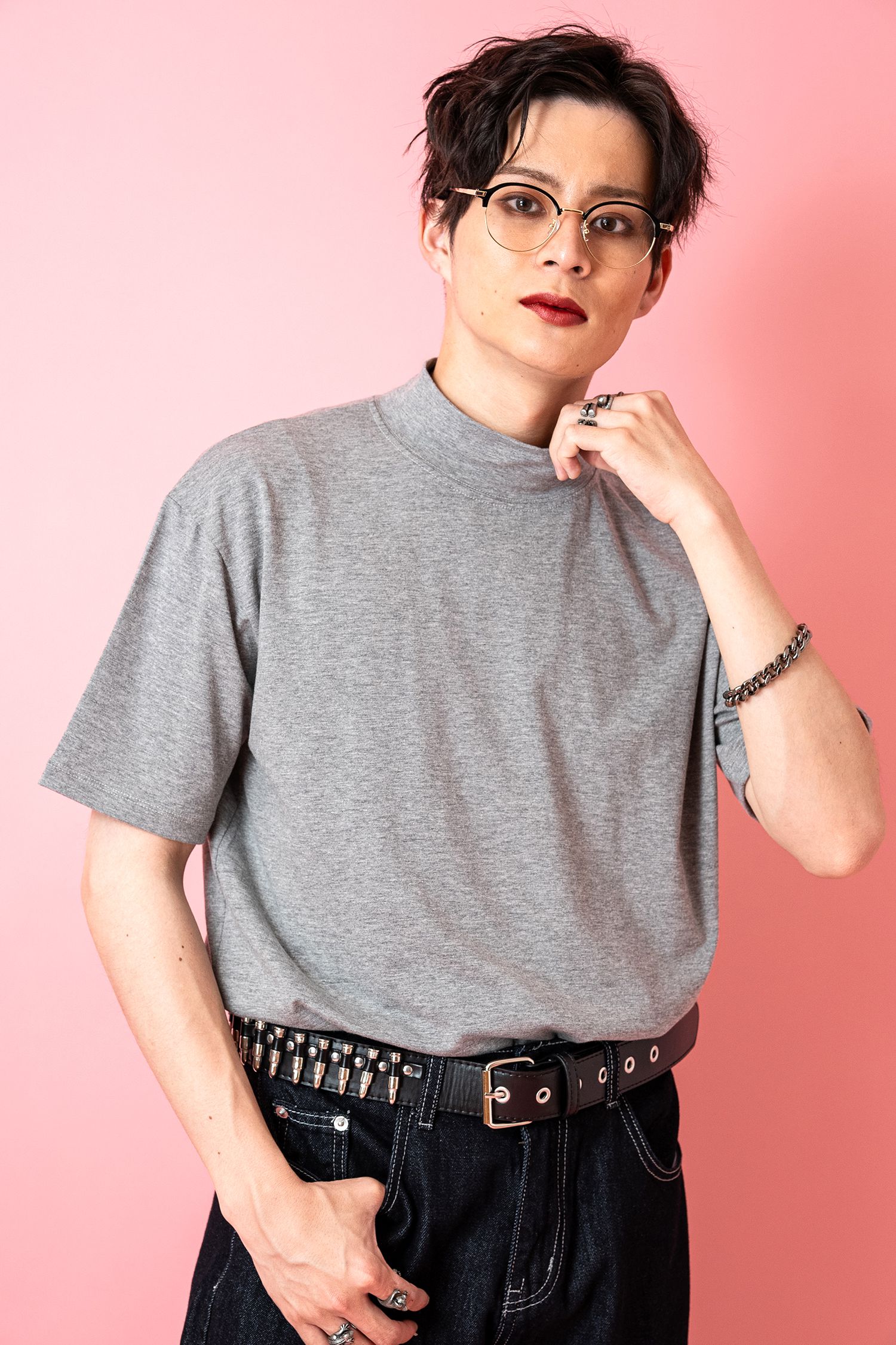 モックネックTシャツ / メンズ レディース ショート丈 ankoROCK