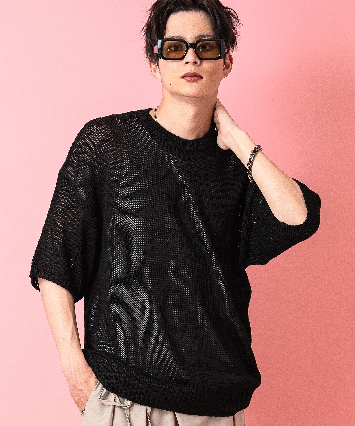 【セール】 a.p.o.v. -ankoROCK's select- オーバーサイズローゲージニットTシャツ / 半袖 カットソー メンズ レディース