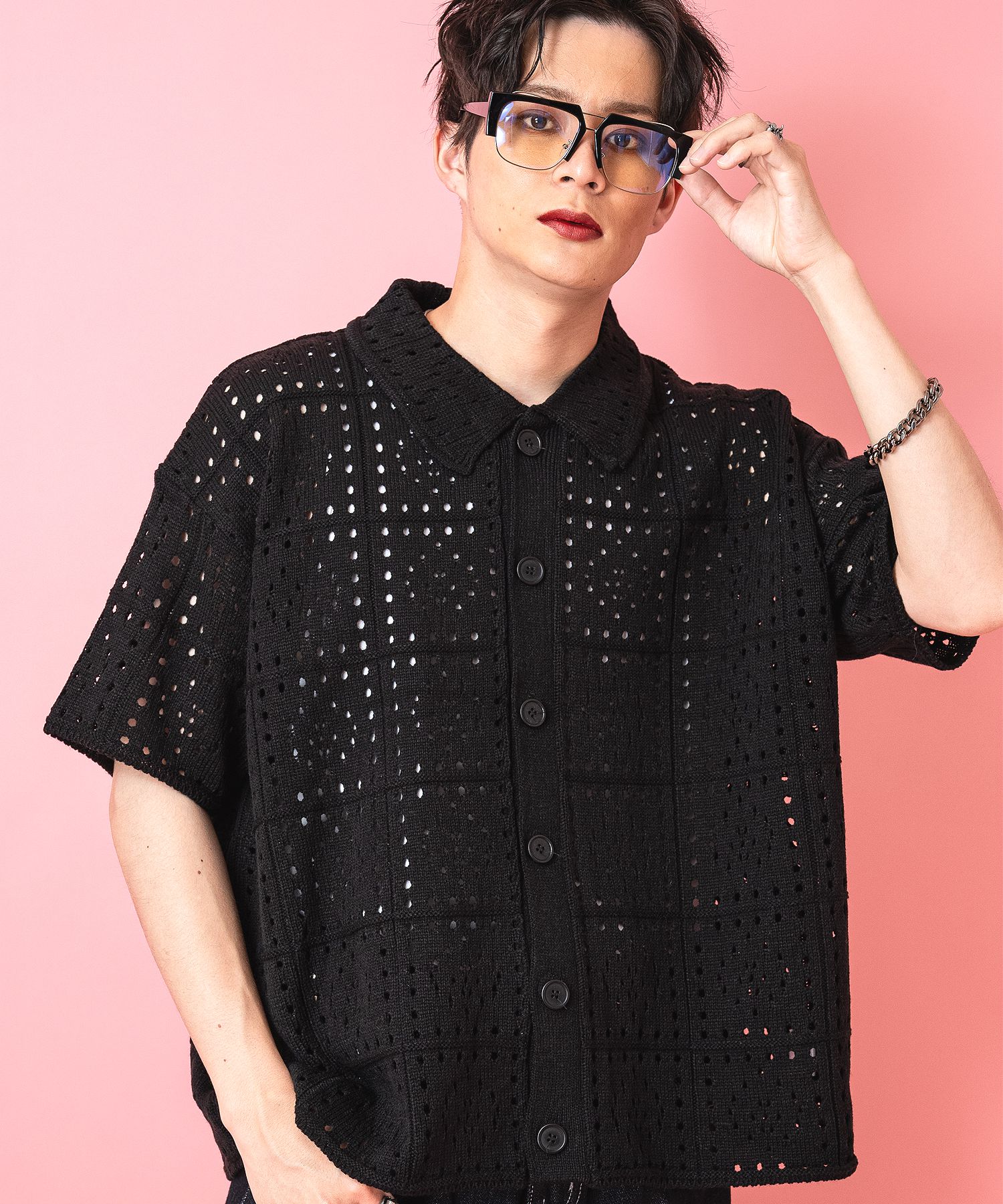 ニット シャツ ブラウス パンク ロック ゴシック 赤 ネイビー 紺色 白 個性 ニット シャツ ブラウス パンク ロック ゴシック 赤 ネイビー