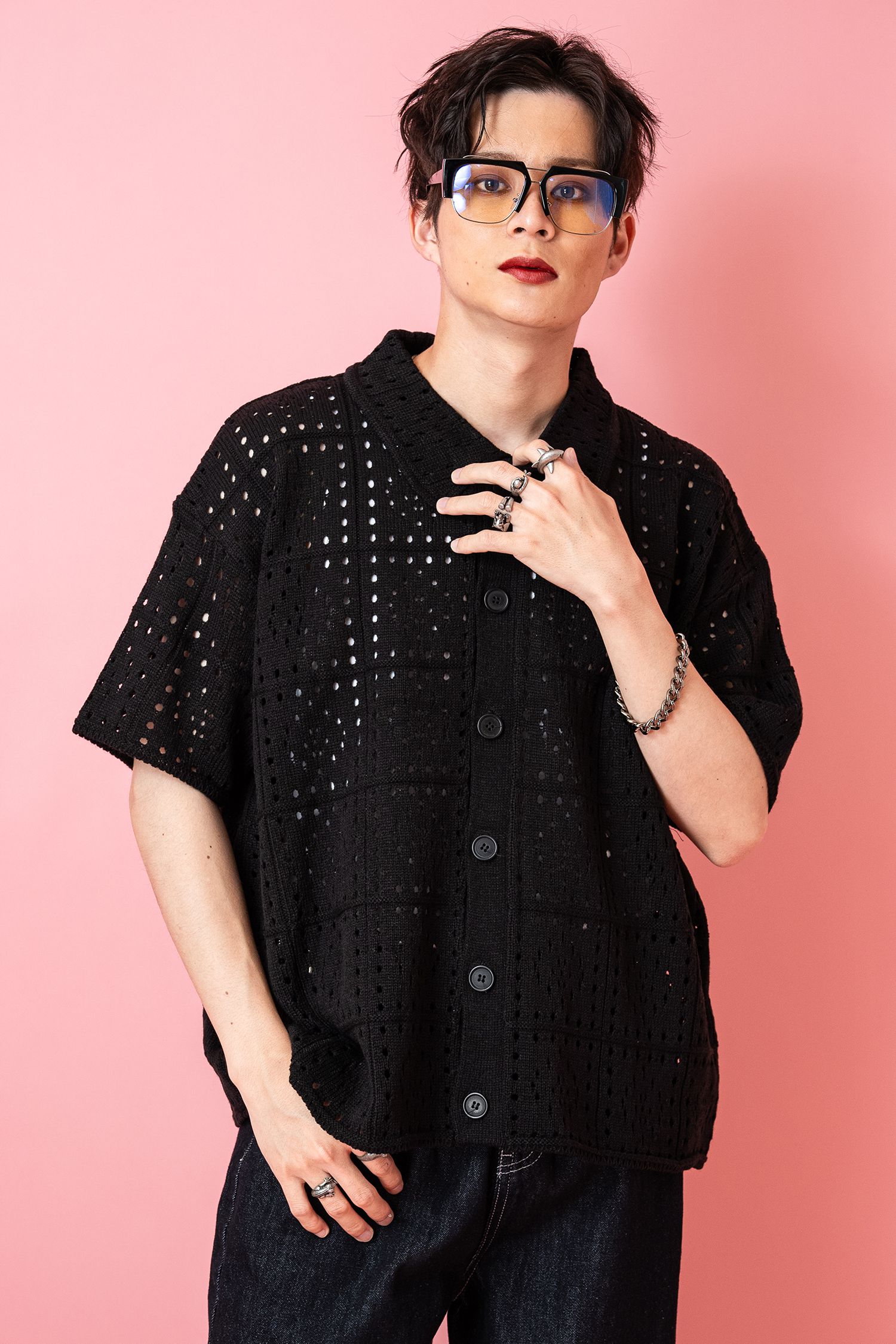 パンチホールメッシュニット半袖シャツ / メンズ レディース ankoROCK