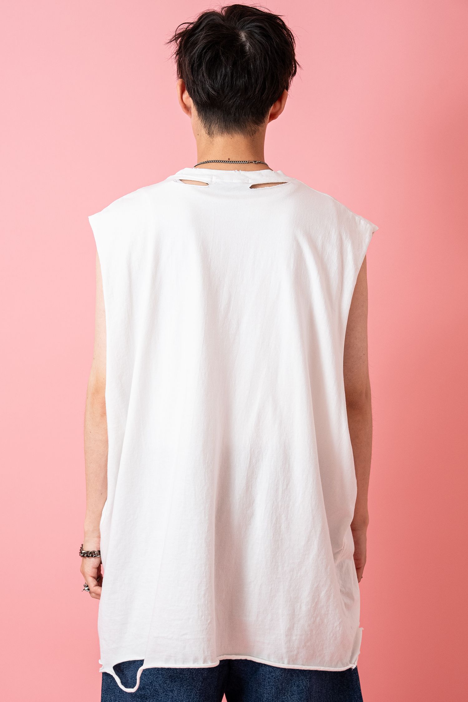 クラッシュ&ダメージオーバーサイズノースリーブ / メンズ レディース