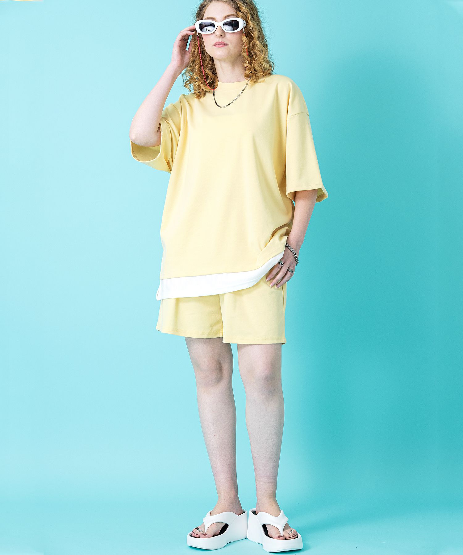 フェイクレイヤーTシャツ＆ショートパンツセットアップ / メンズ