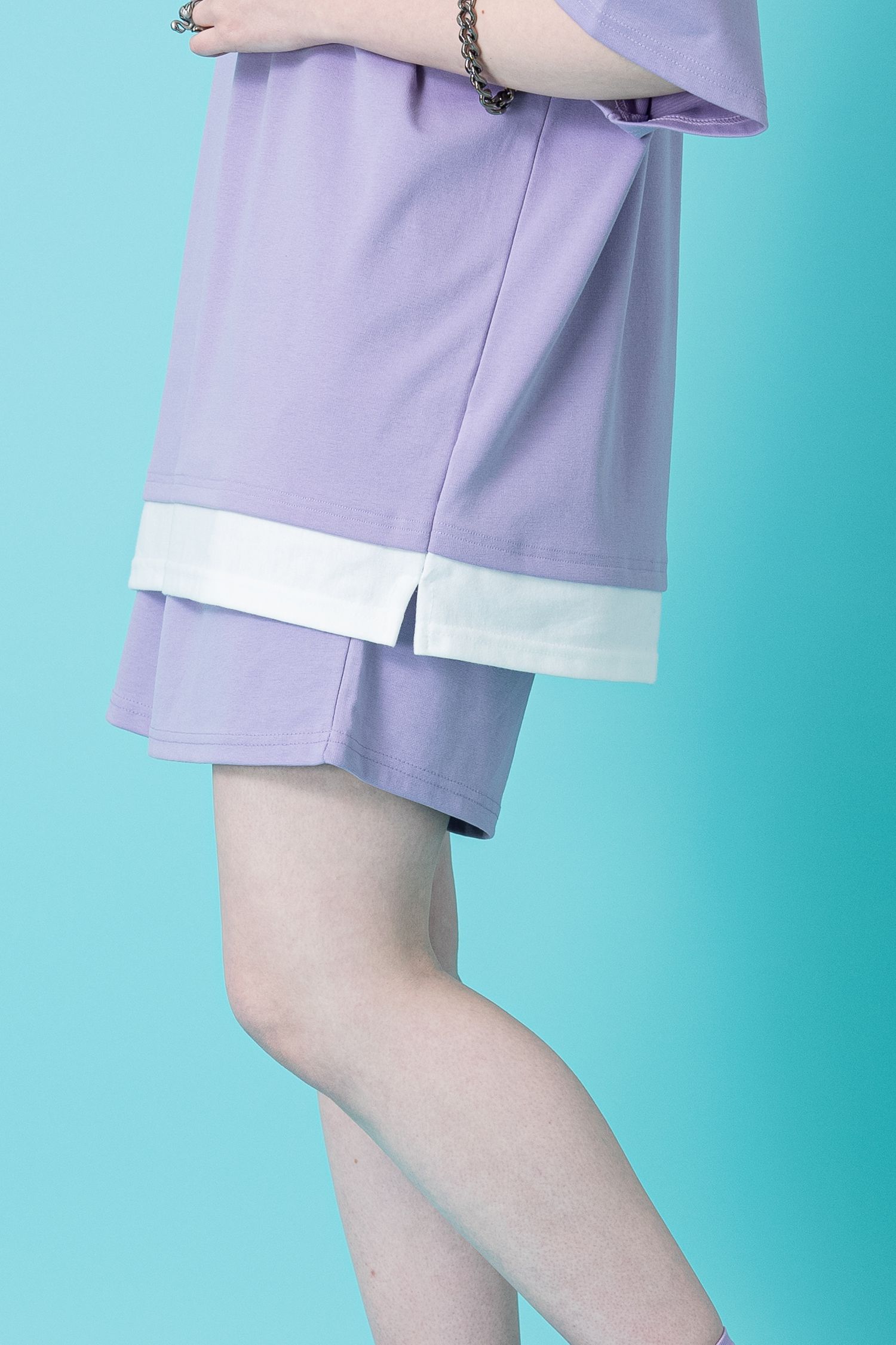 フェイクレイヤーTシャツ＆ショートパンツセットアップ / メンズ