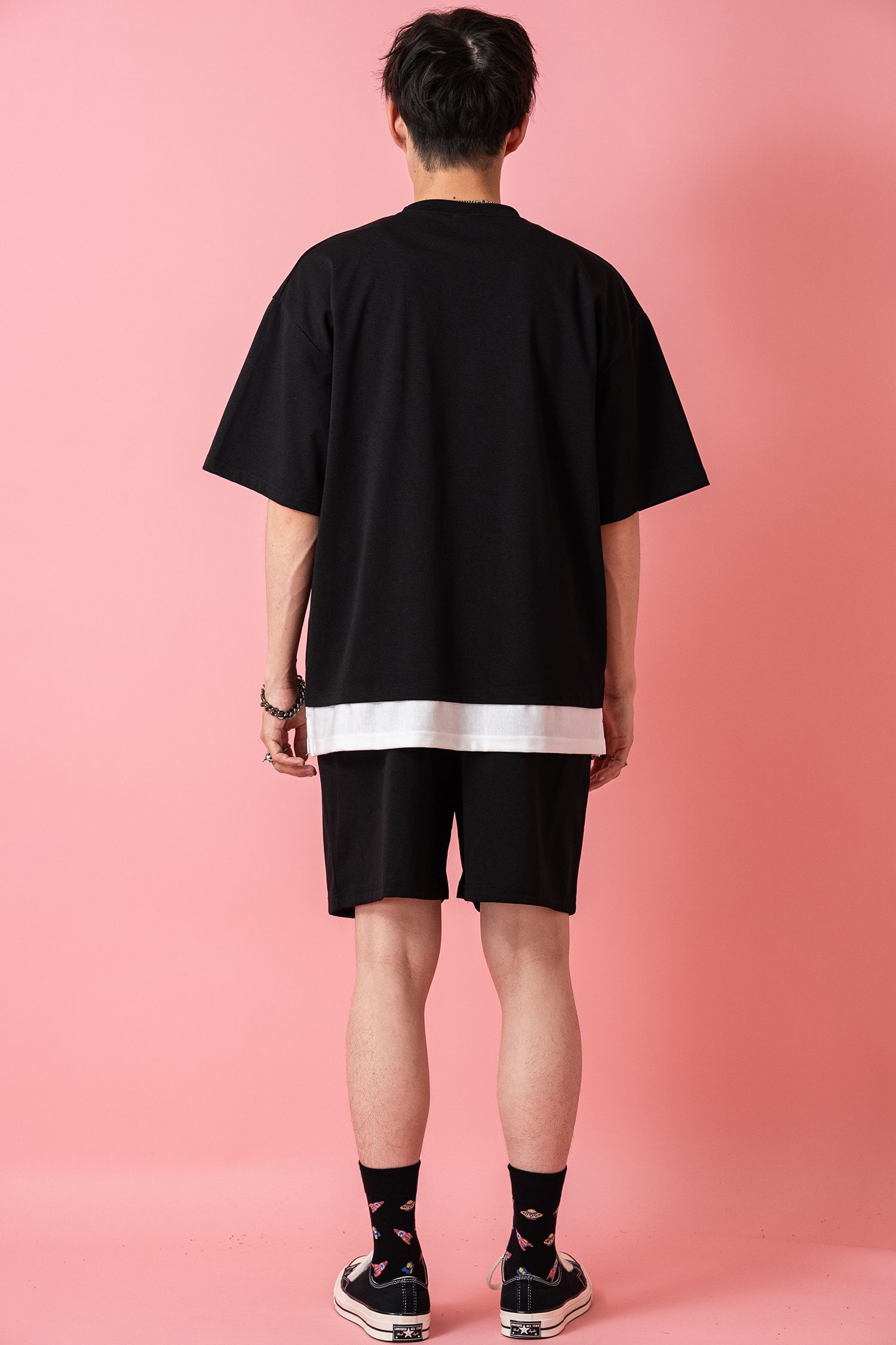 フェイクレイヤーTシャツ＆ショートパンツセットアップ / メンズ