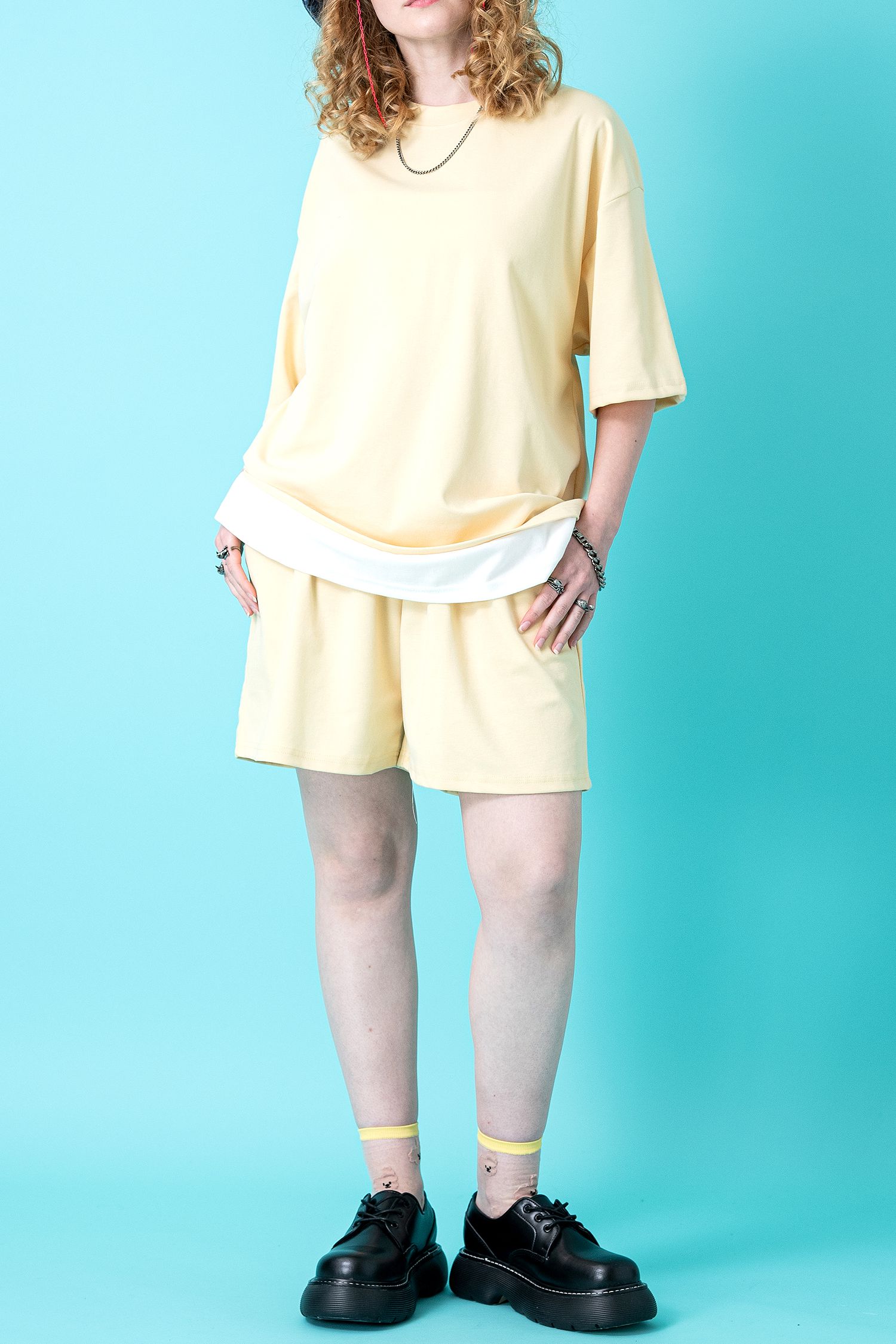 フェイクレイヤーTシャツ＆ショートパンツセットアップ / メンズ