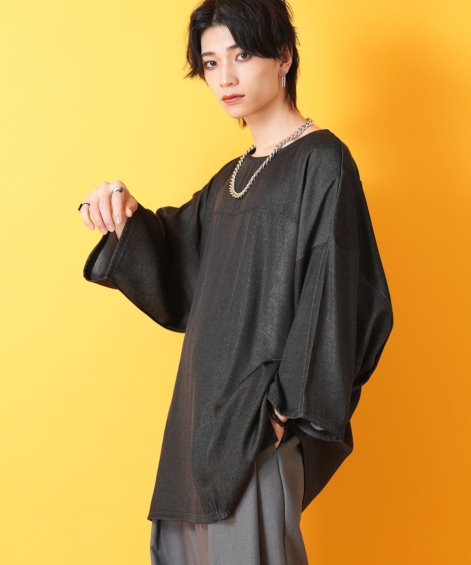 [美品]goa 半袖 カットソー オーバーサイズ L フェイクデニムオーバーサイズTシャツ / メンズ レディース 半袖