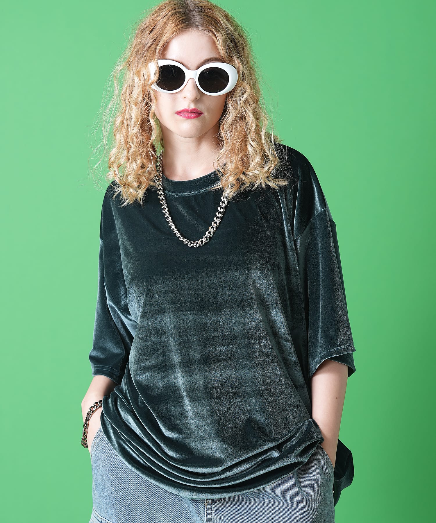 BACCA バッカ　チャコールグレー　ベロア　ベルベット 半袖Tシャツ BACCA tシャツ inner piece ベロアジャージーTシャツ レディース