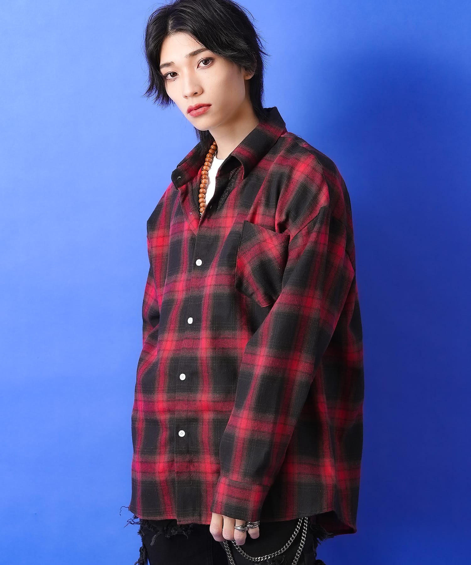 WDS オンブレチェック ネルシャツ 赤黒 ウィンダンシー ストーンズ L 