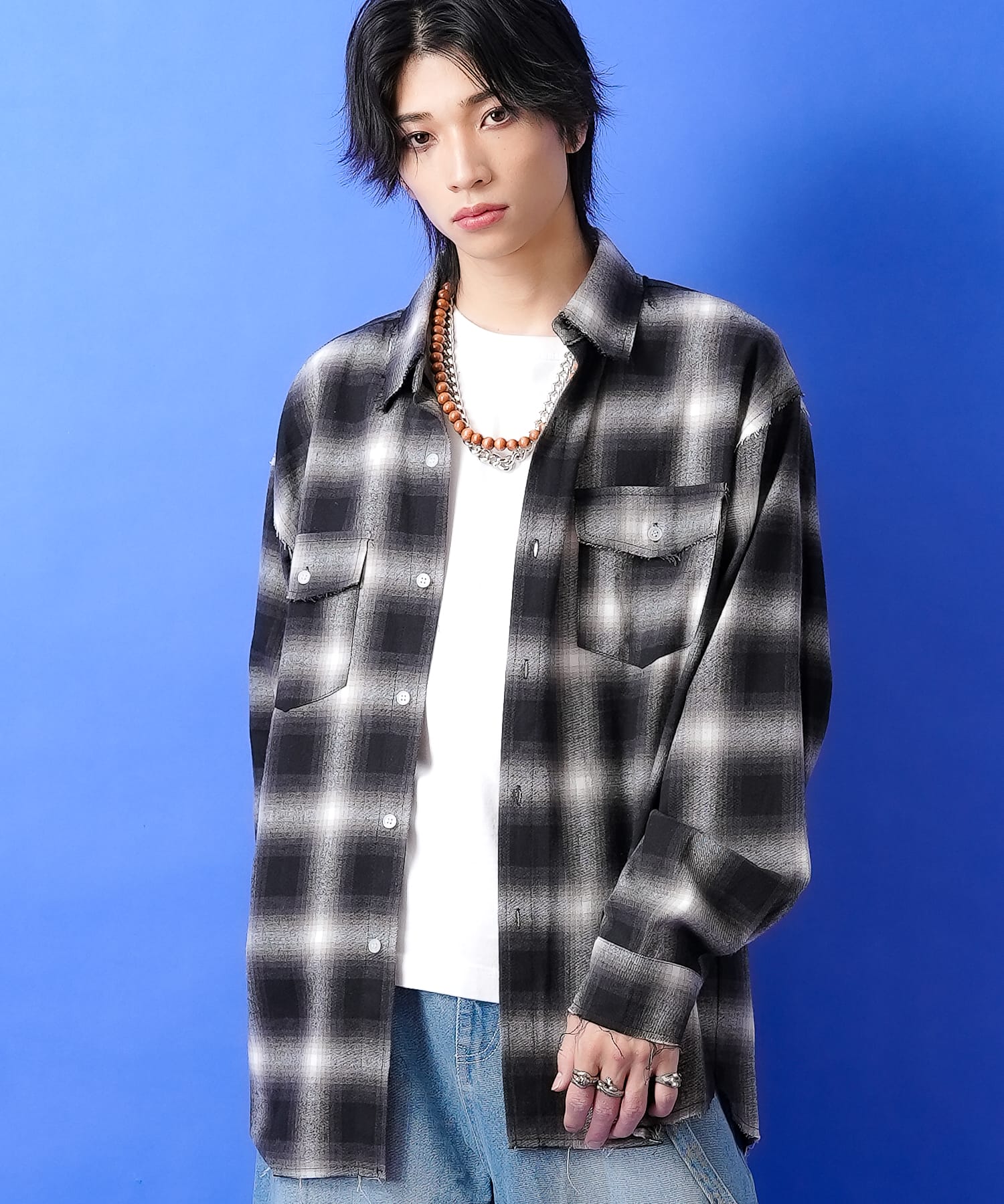 カットオフダメージチェックネルシャツ / メンズ レディース