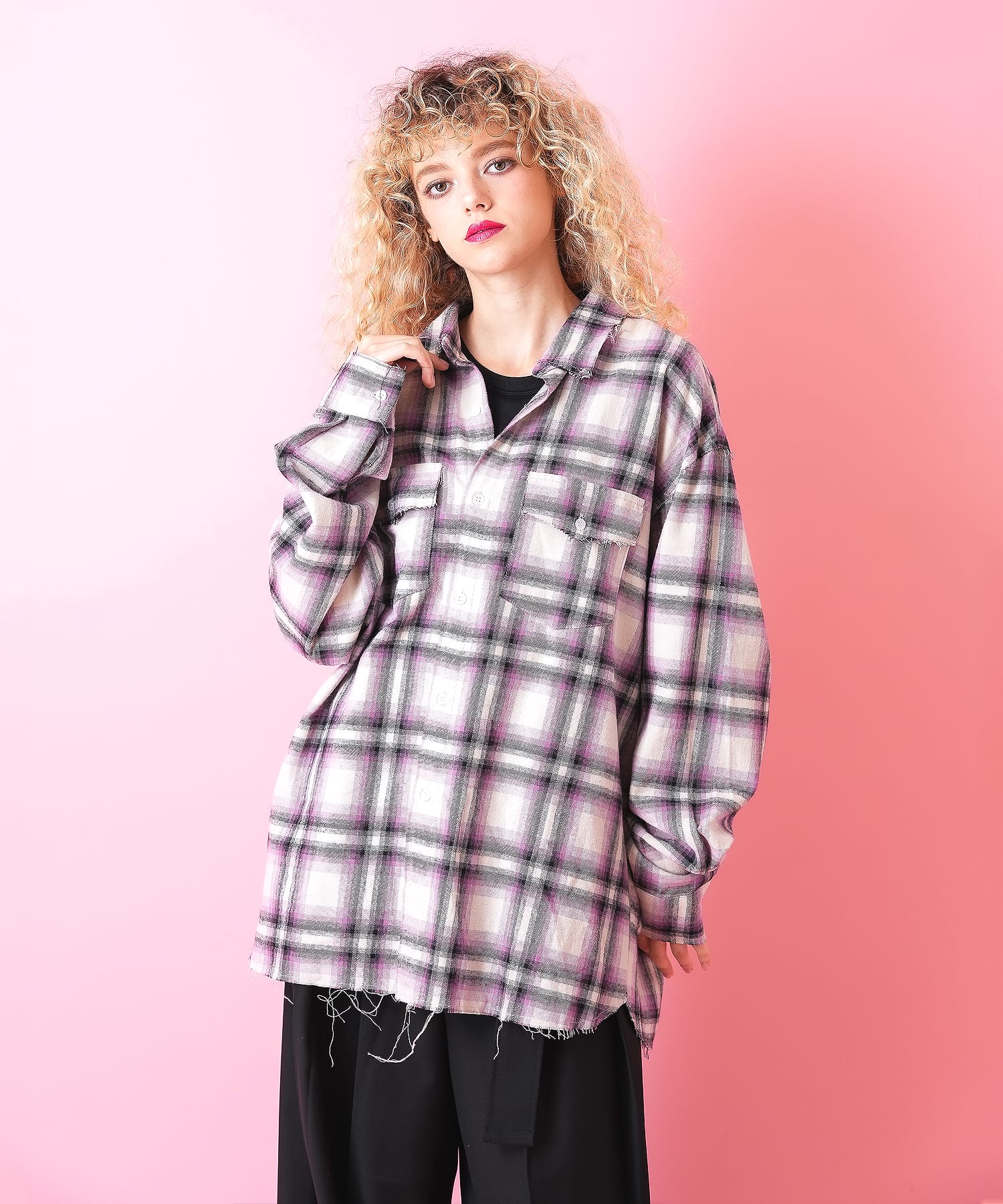 カットオフダメージチェックネルシャツ / メンズ レディース ユニ