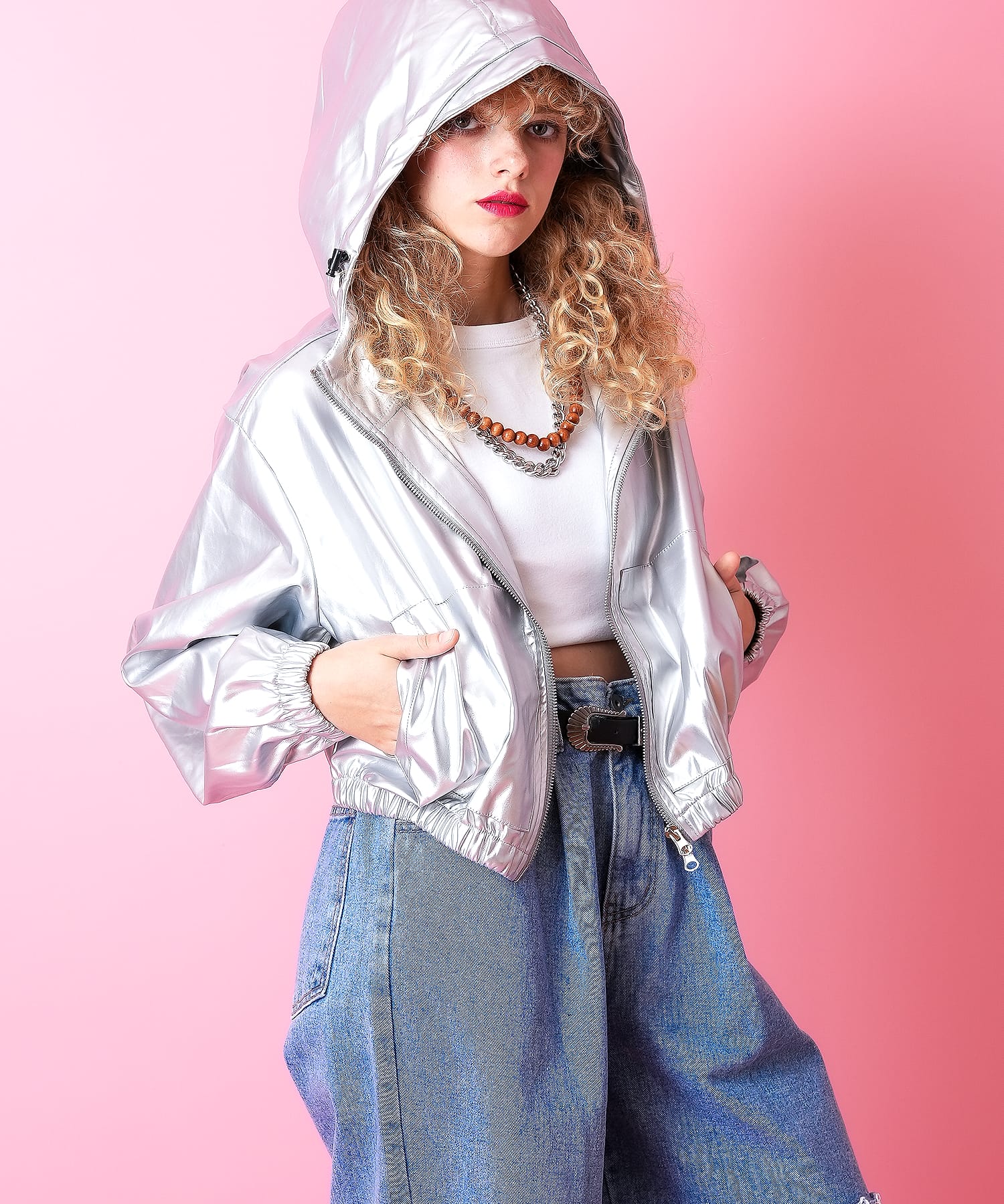 a.p.o.v.  メタリッククロップドパーカー 