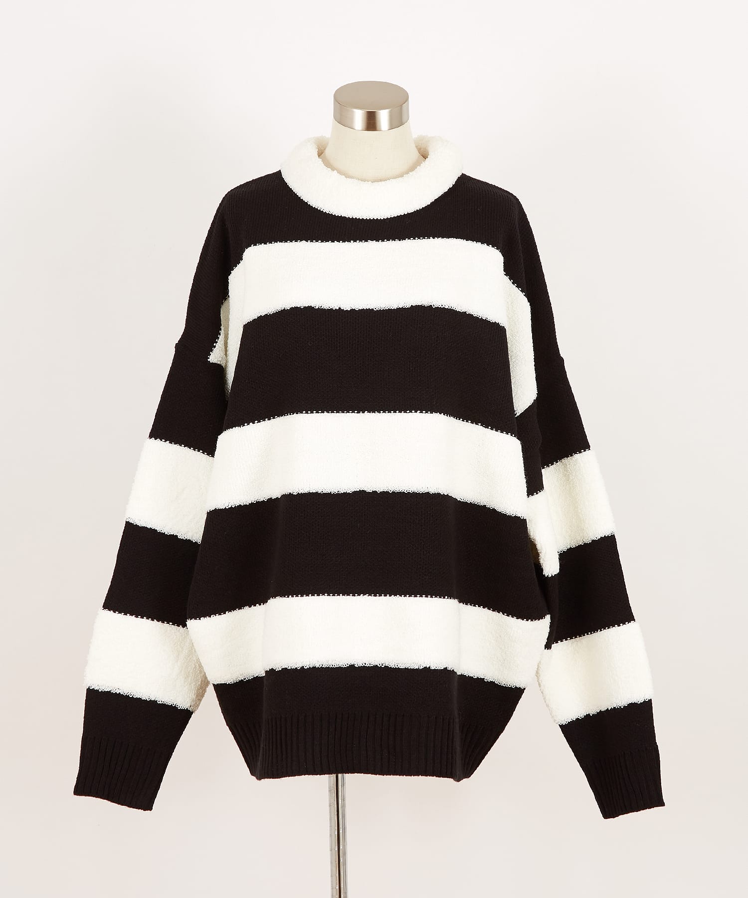 3Dパイルボアボーダーモックネックニットセーター / メンズ