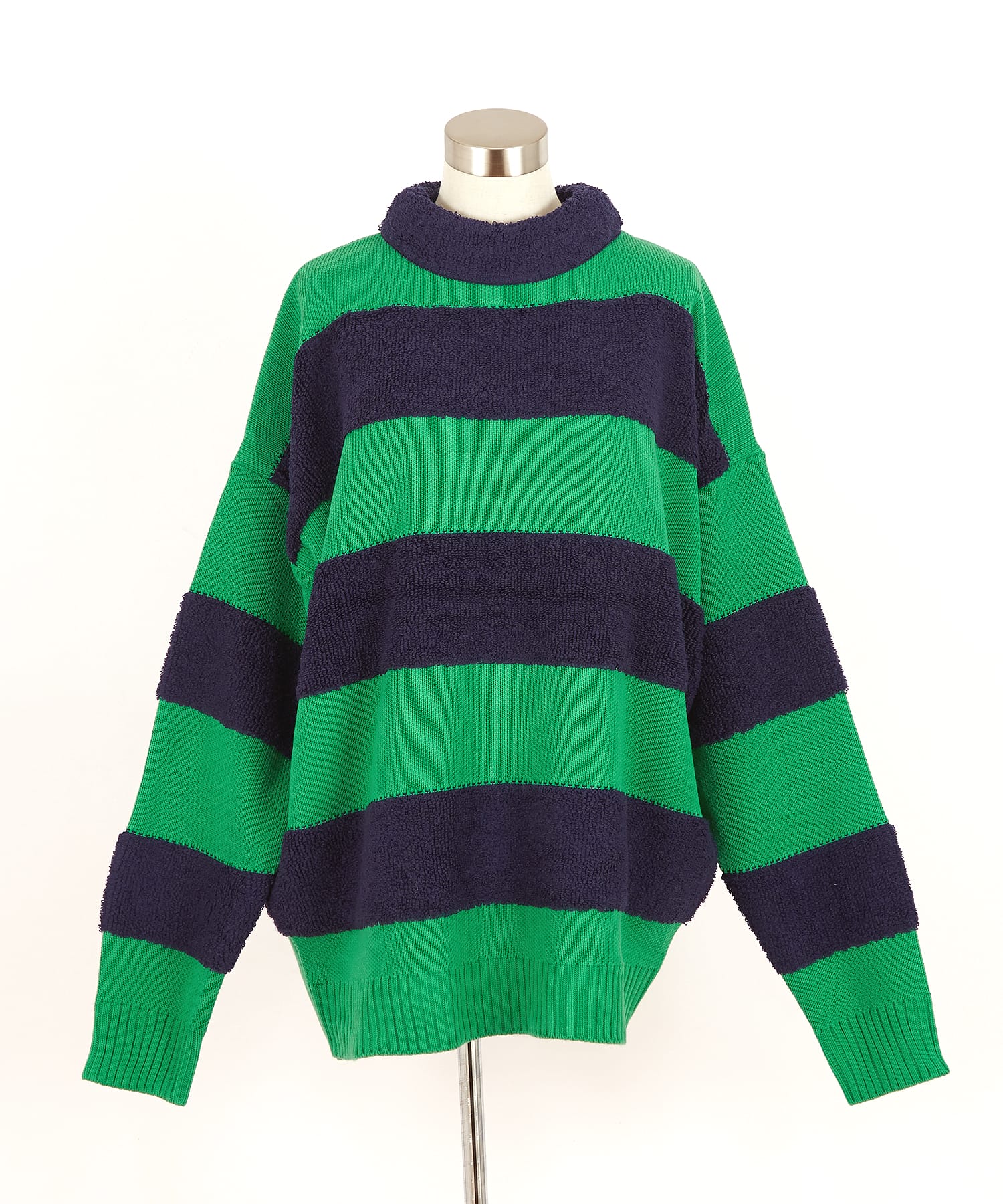 3Dパイルボアボーダーモックネックニットセーター / メンズ