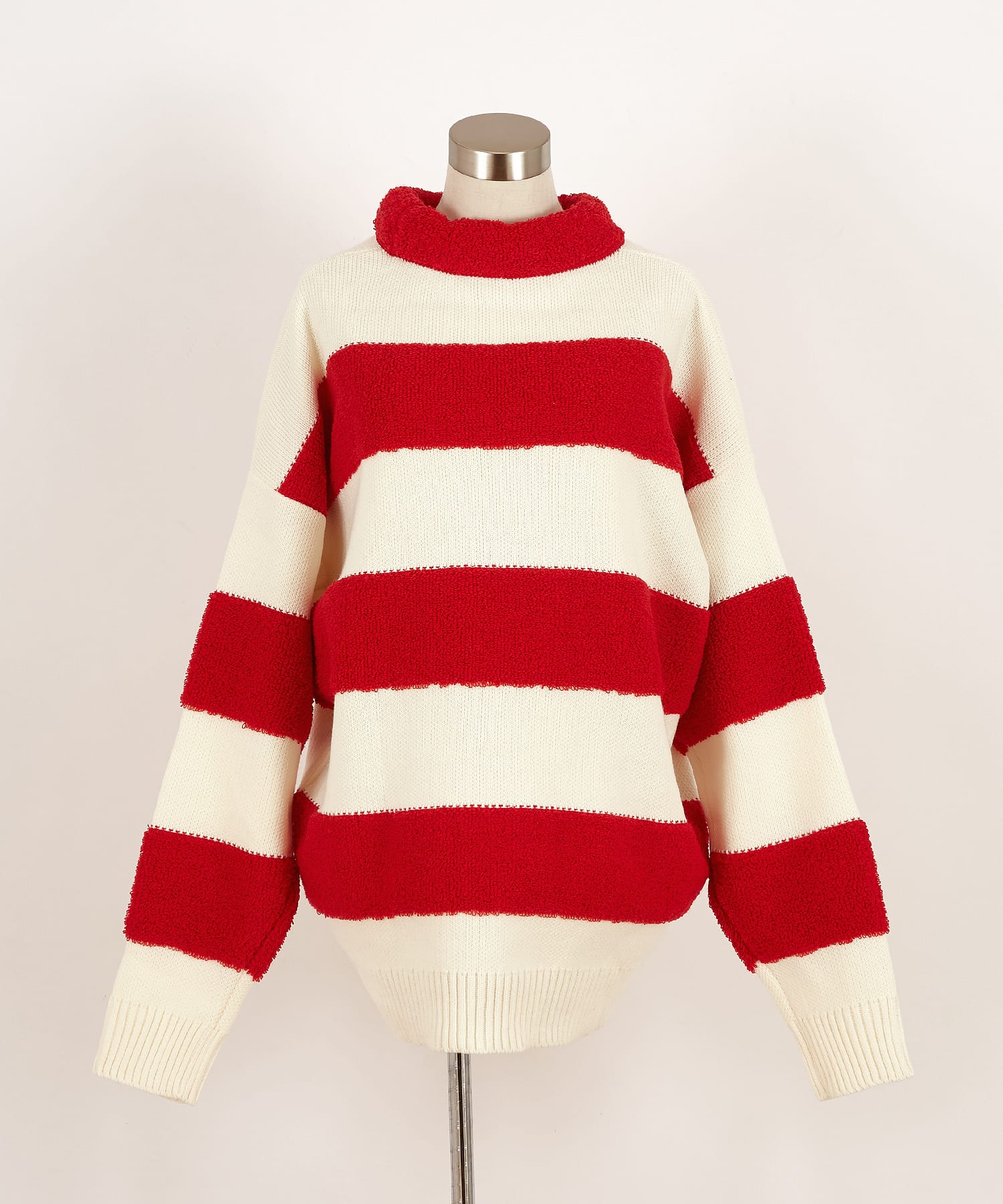 3Dパイルボアボーダーモックネックニットセーター / メンズ