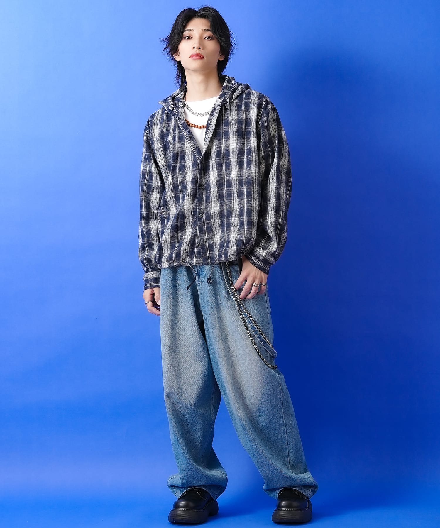 WEIRDO チェック柄オーバーオール 2XL アシンメトリーチェック柄シャツ -オーバーサイズ- ankoROCK