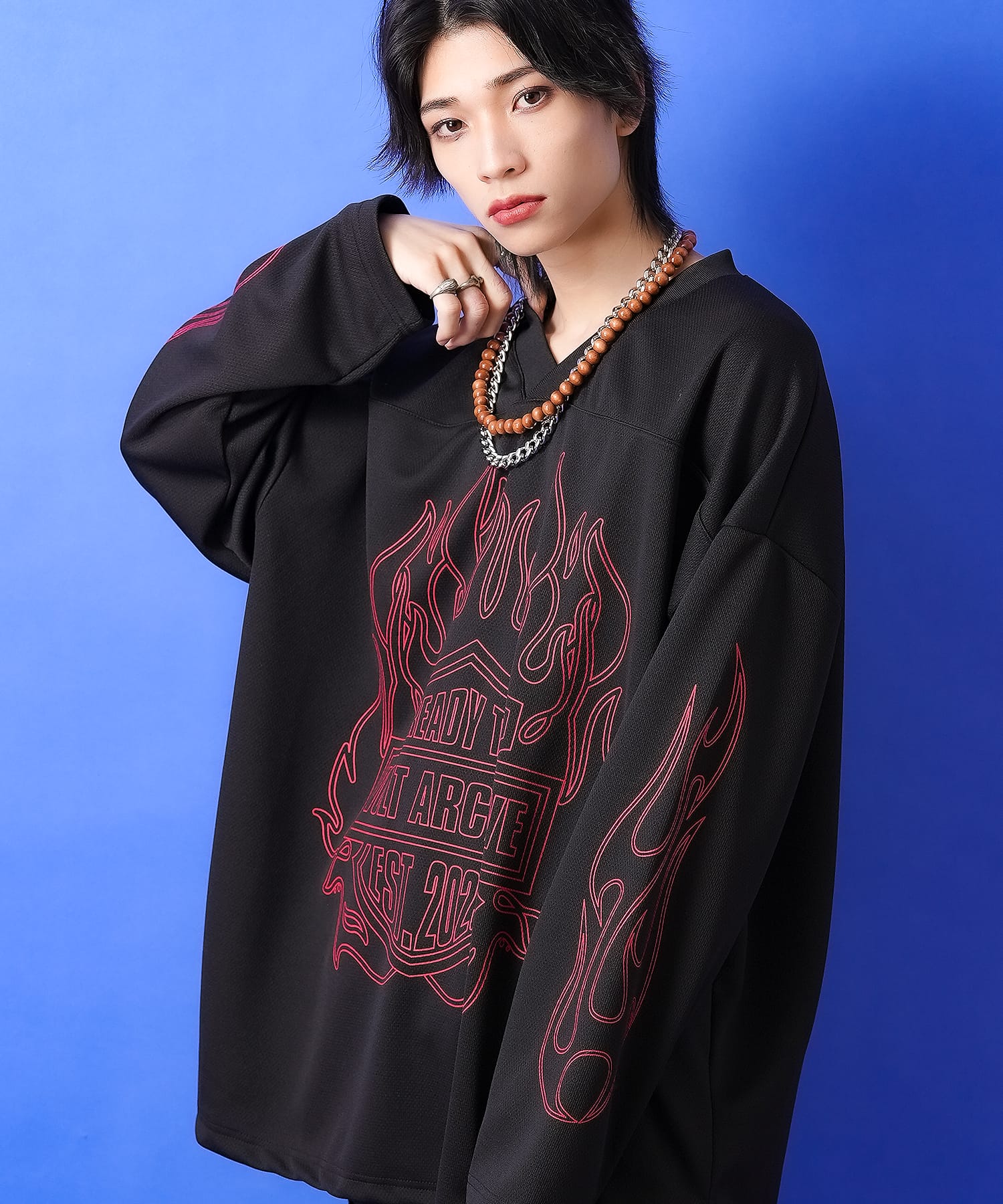 a.p.o.v. -ankoROCK's select- フレイムパターンプリントフットボールシャツ 