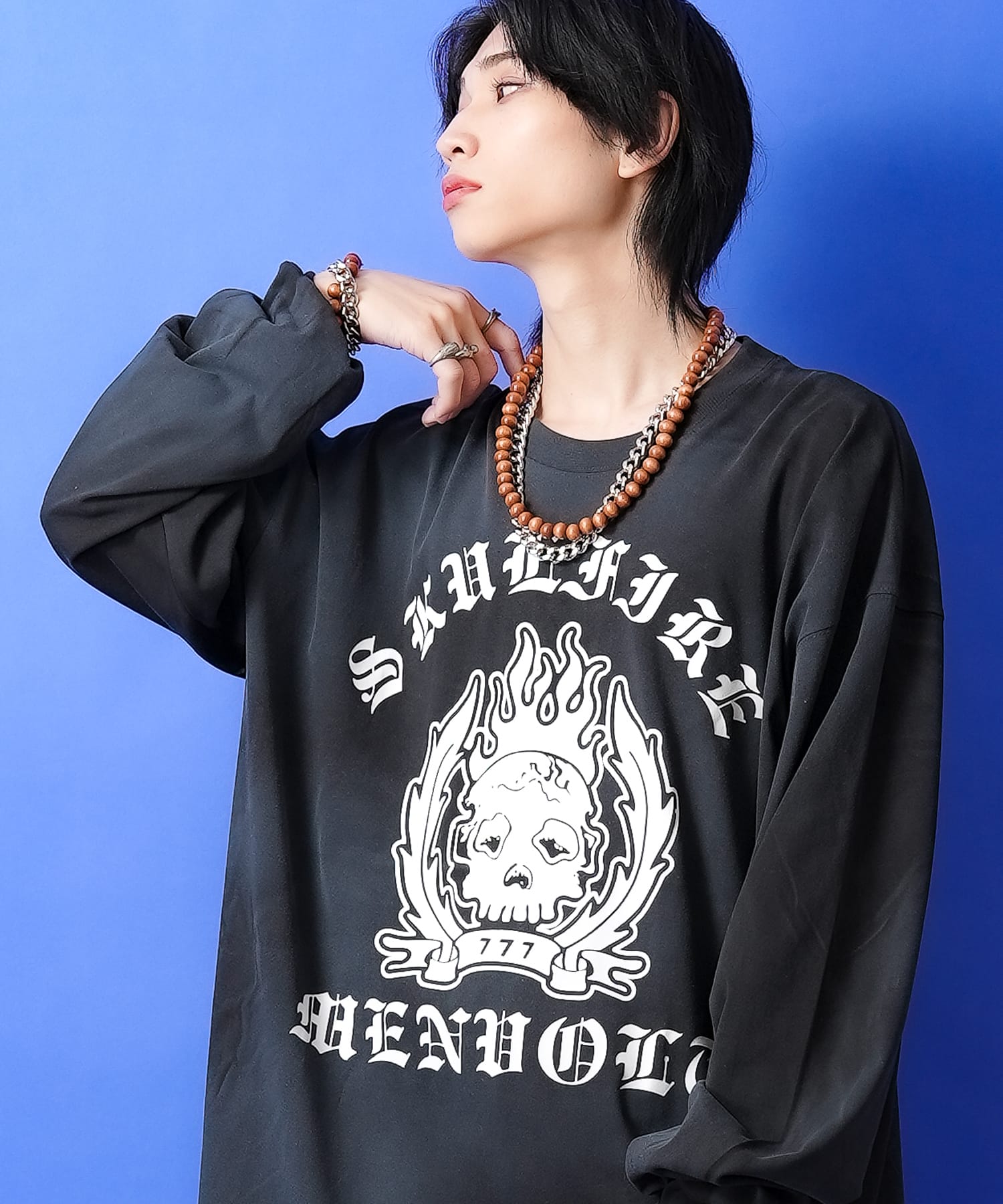 a.p.o.v.  スカル＆ロゴプリントダーティースプレーカットソー 
