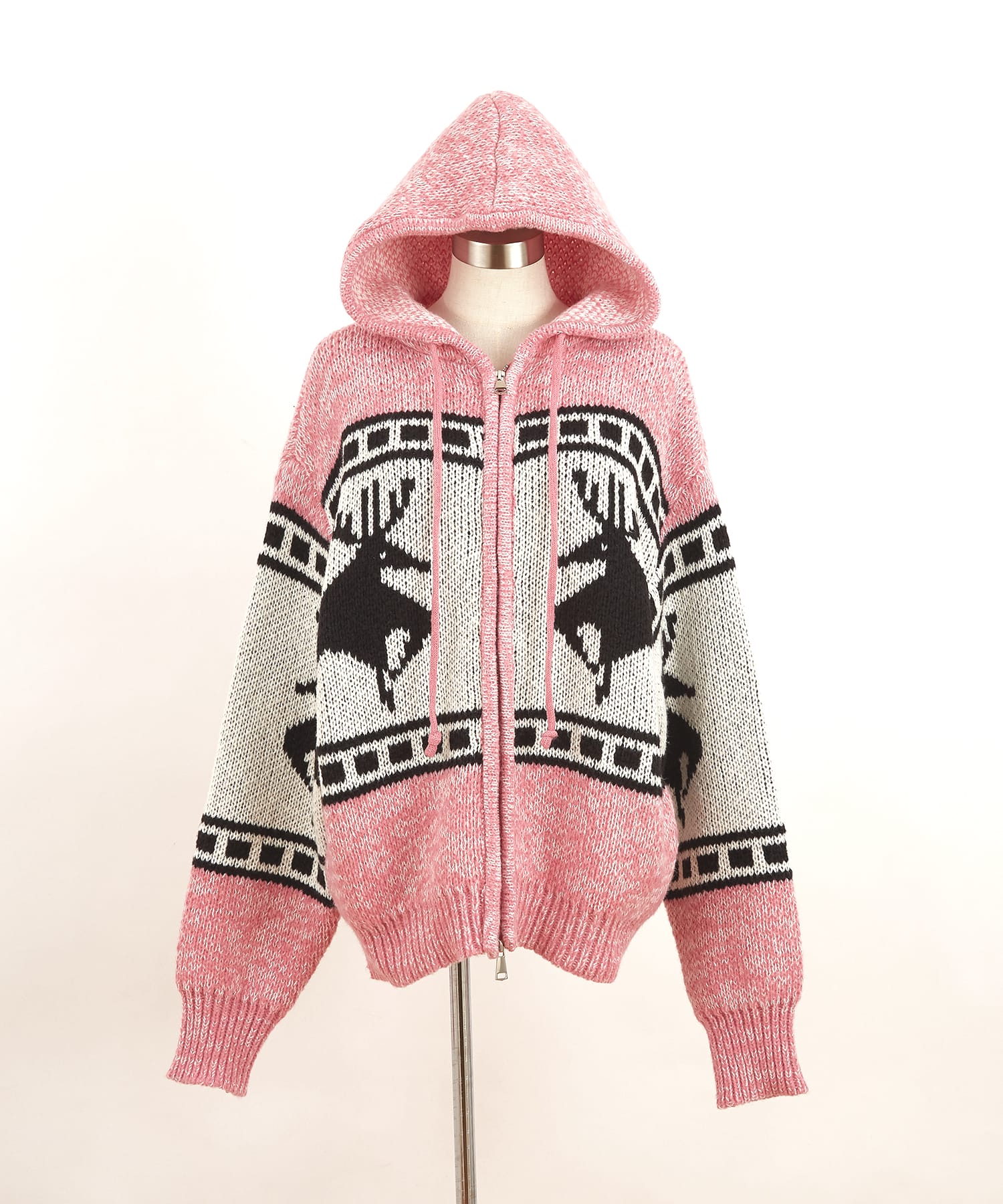 ノルディック柄カウチンニットフーディーセーター / メンズ レディース 
