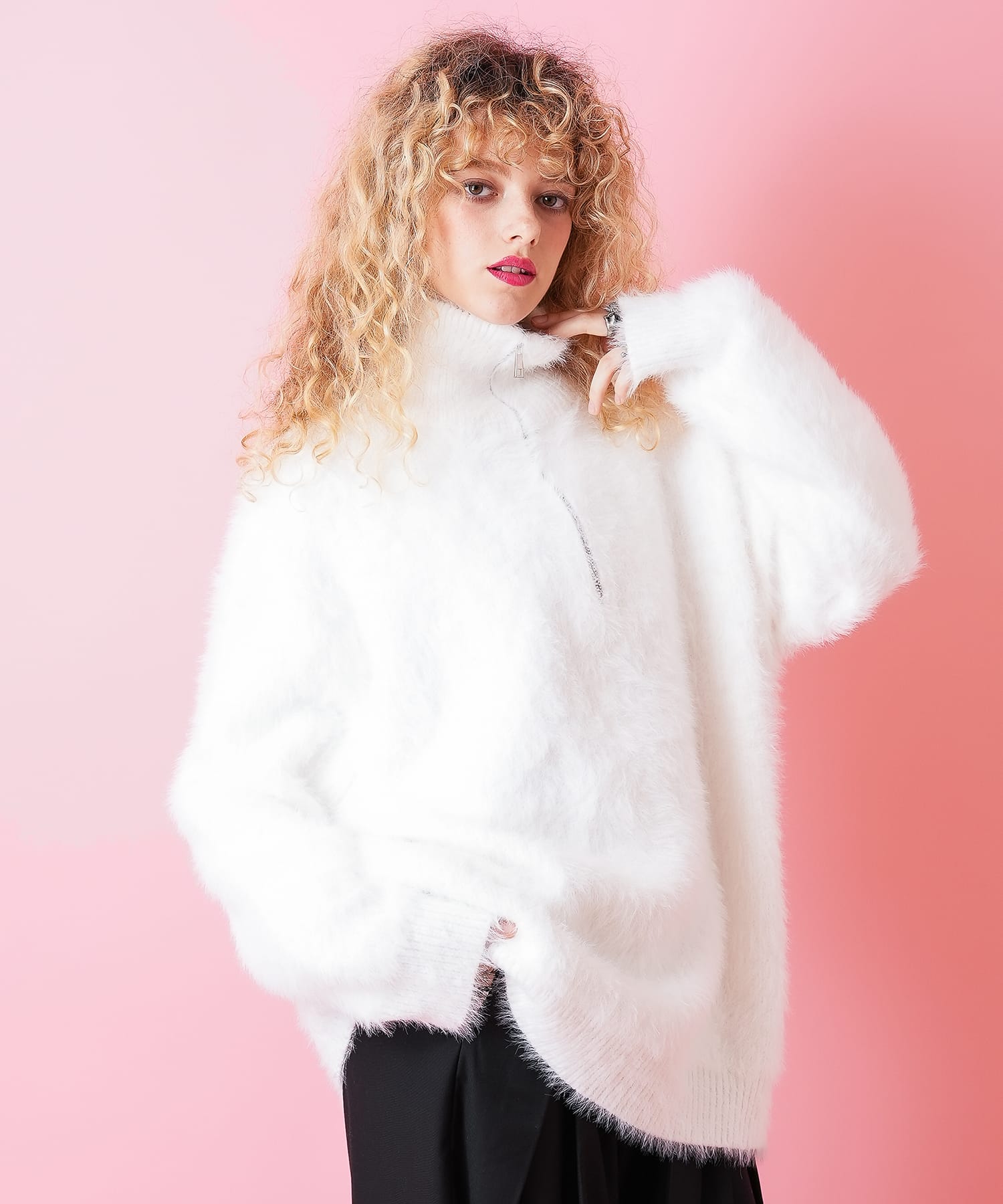 スタンドネックハーフジッププルオーバーファーセーター / メンズ