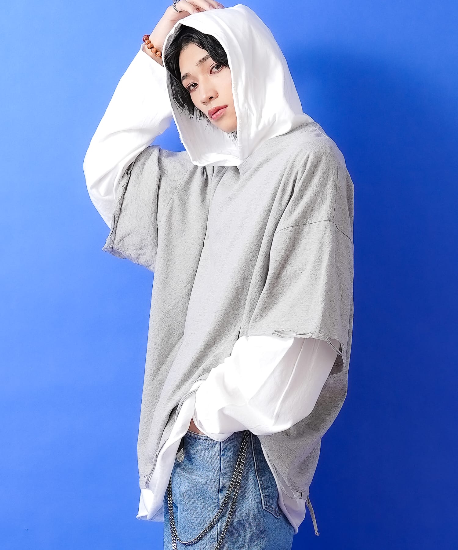 a.p.o.v.  フェイクレイヤード＆ダメージフーディーカットソー