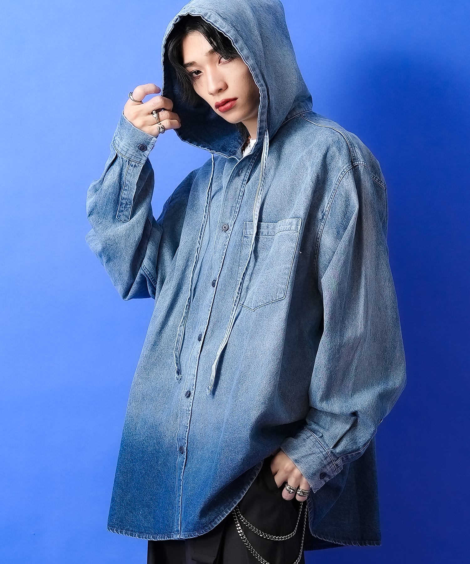 今期大人気完売アイテムダークグレー デニム 半袖シャツ ユニセックス)ウォッシングデニム半袖シャツ | ファッション通販