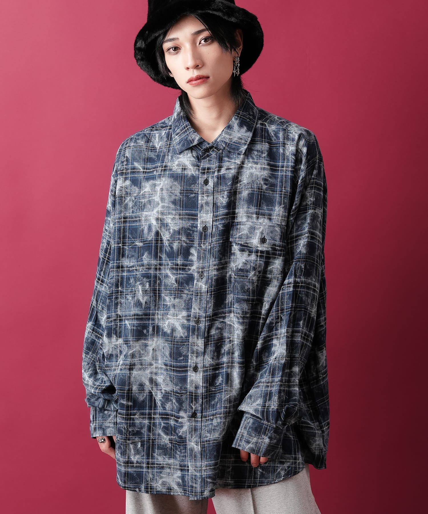 【期間限定 5％OFF】 a.p.o.v. -ankoROCK's select- ケミカルブリーチチェックオーバーサイズシャツ