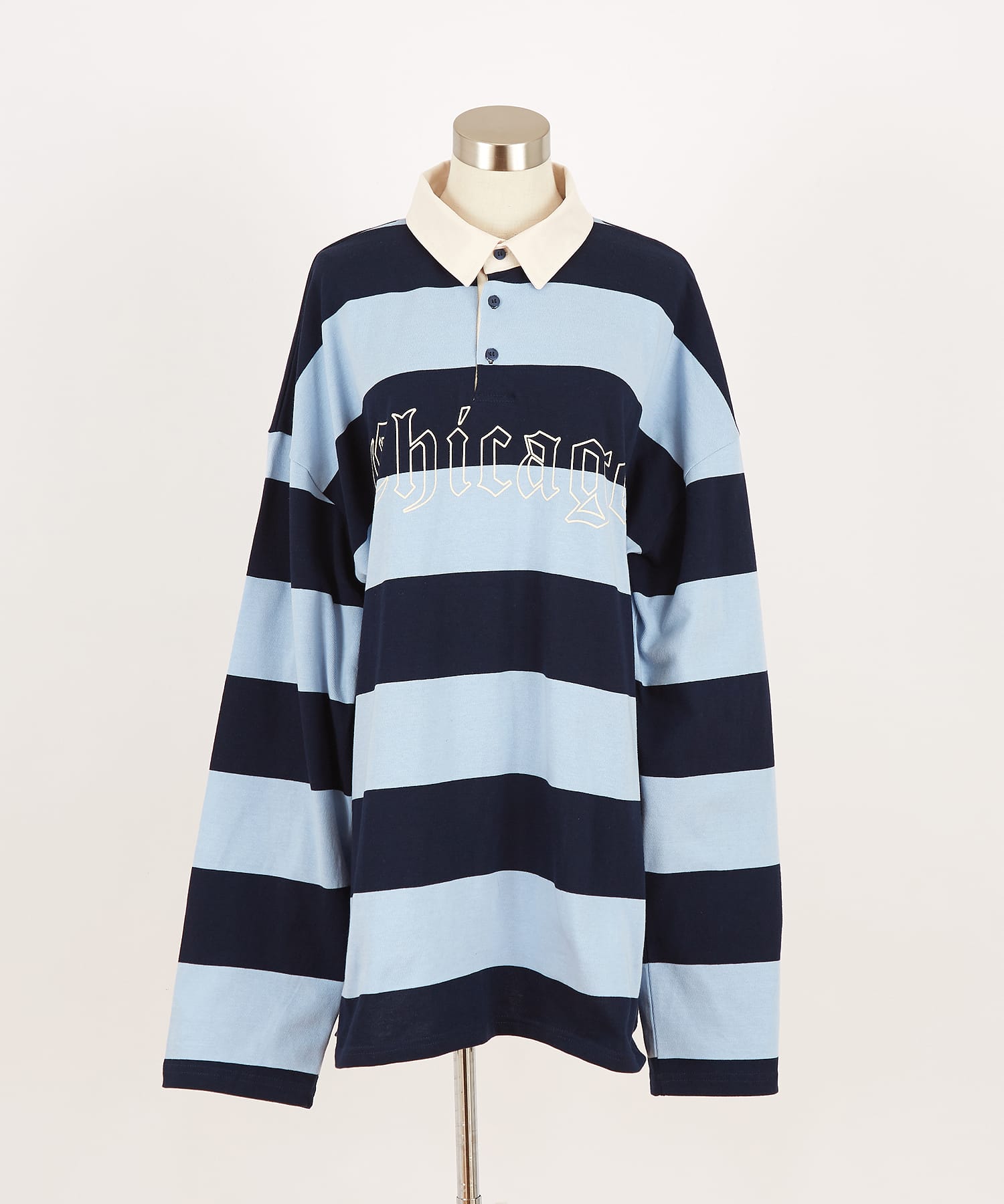 ロゴ＆ナンバリングオーバーサイズボーダーラガーシャツ / 柄 ロング  