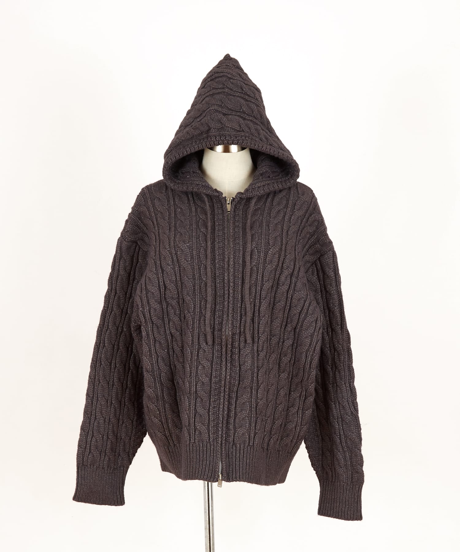 ミックス編みケーブルニットジップアップパーカー / ZIPパーカー 