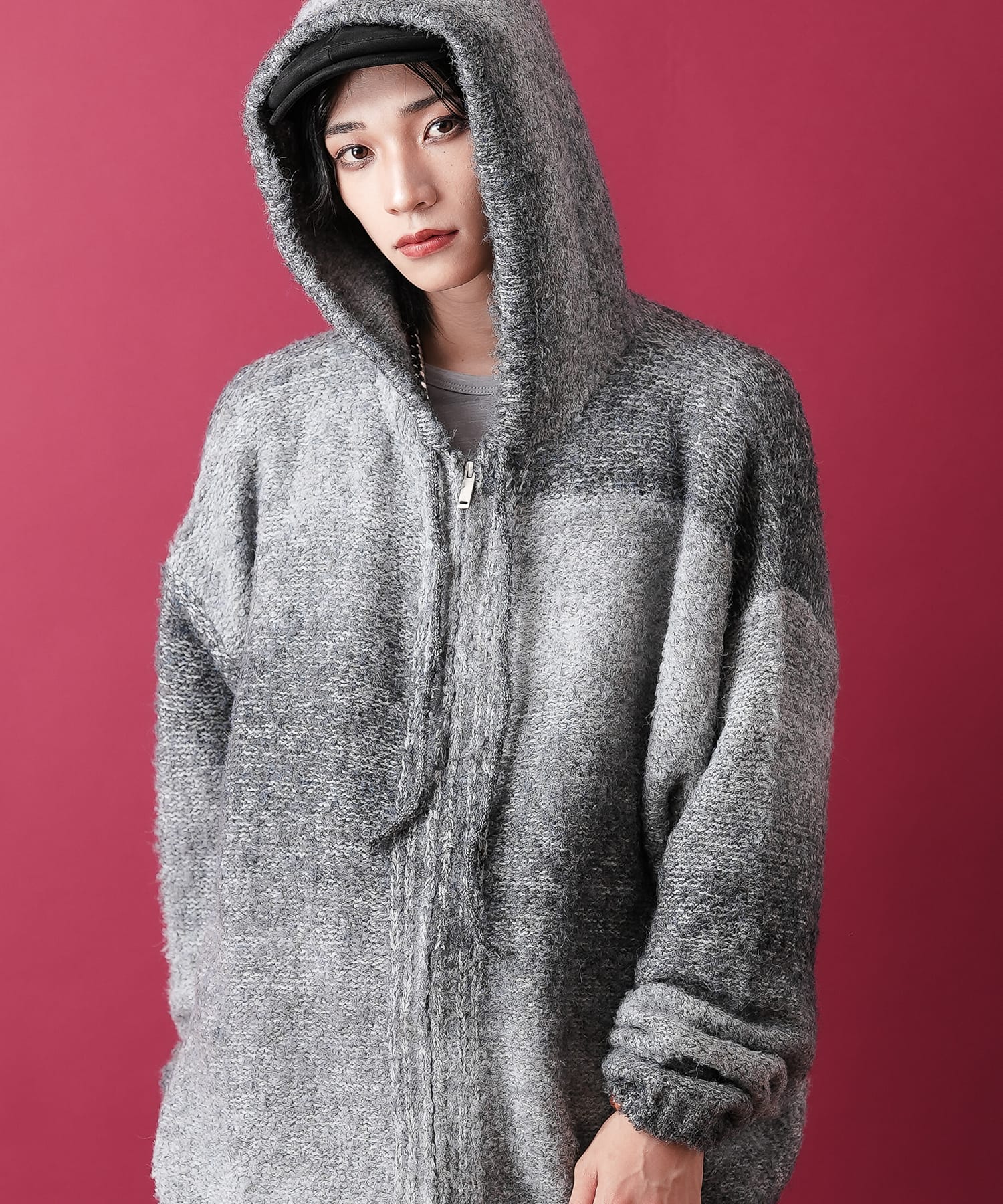 グラデーションスラブニットジップアップパーカー / ZIPパーカー