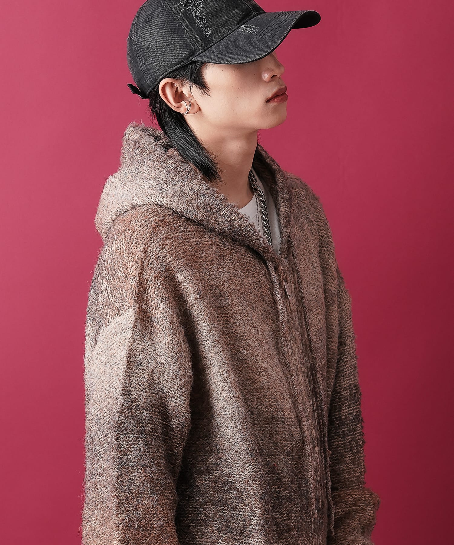 グラデーションスラブニットジップアップパーカー / ZIPパーカー