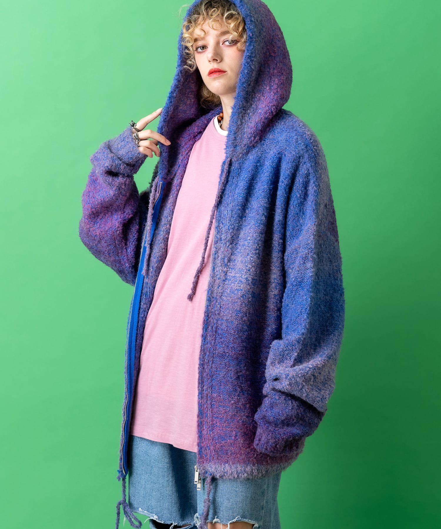 ankoROCK フルジップパーカー TEDDY ankoROCK ジップアップパーカー -オーバーサイズ