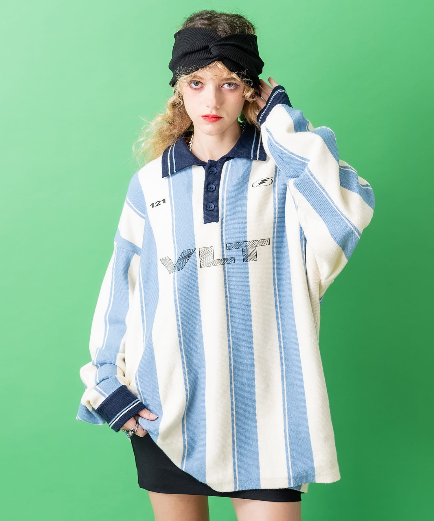 グラフィック＆ストライプニットサッカーシャツ / セーター メンズ