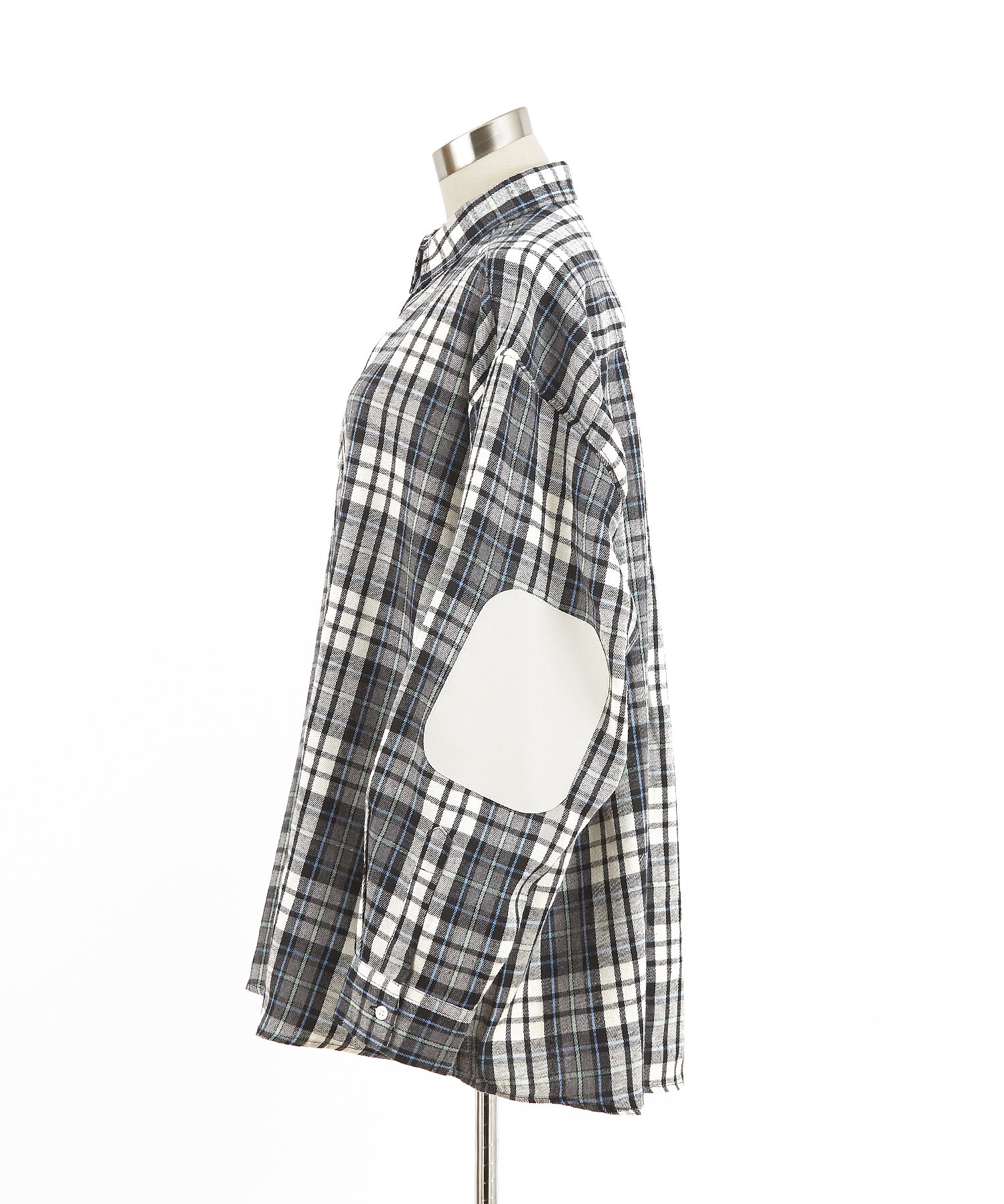 合成皮革エルボーパッチチェックネルシャツ / 長袖 ブラウス 柄 メンズ