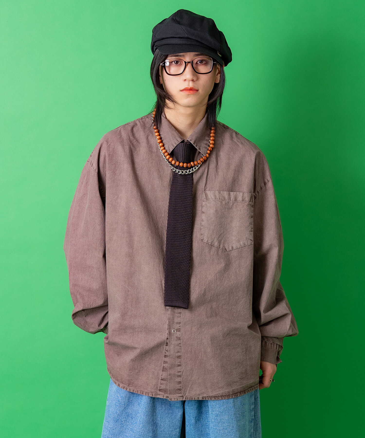 ピグメントコットンオーバーサイズスナップボタンシャツ / メンズ