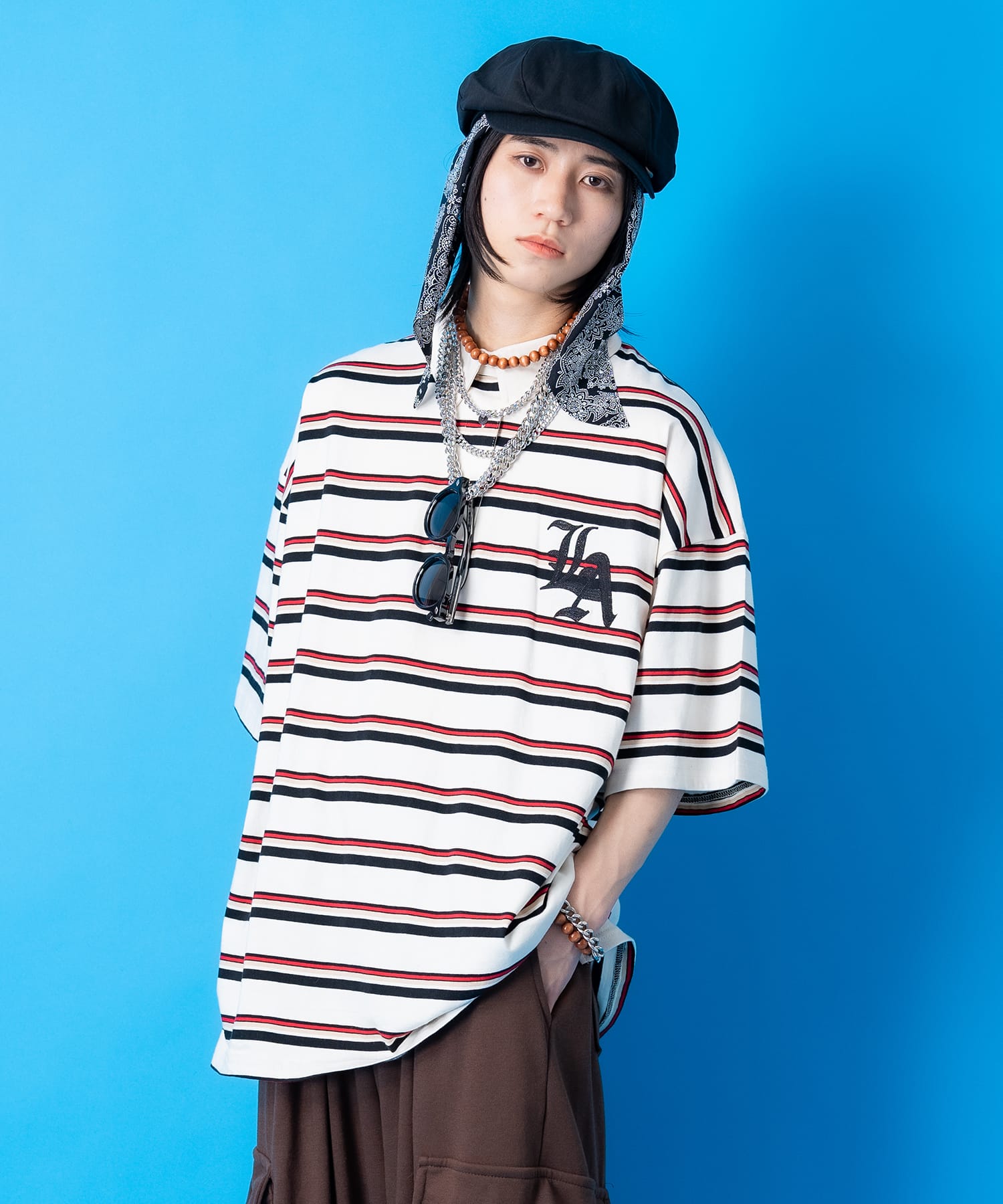 ワンポイントロゴ刺繍×ビッグナンバリングプリントボーダー柄