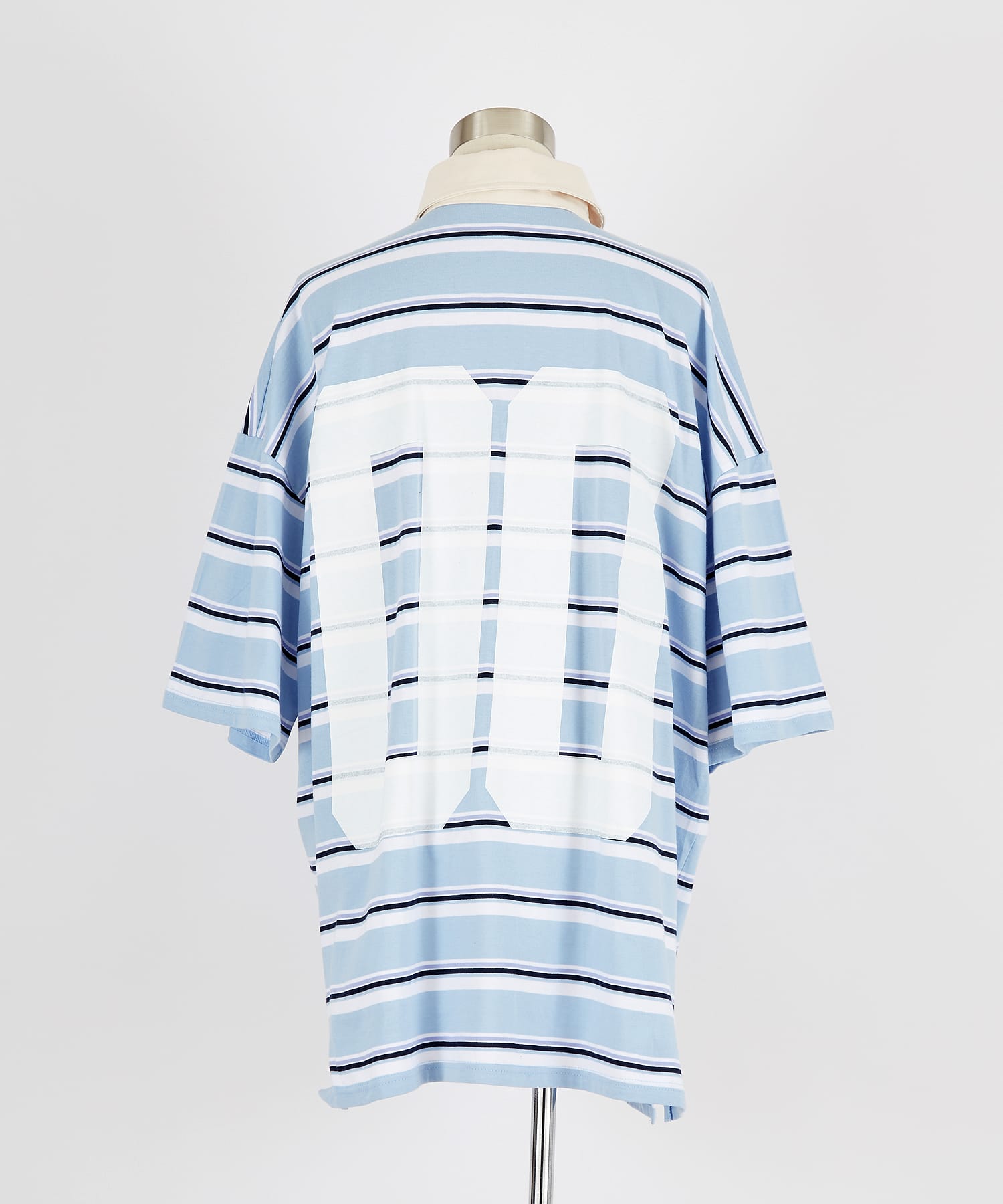 ワンポイントロゴ刺繍×ビッグナンバリングプリントボーダー柄オーバー