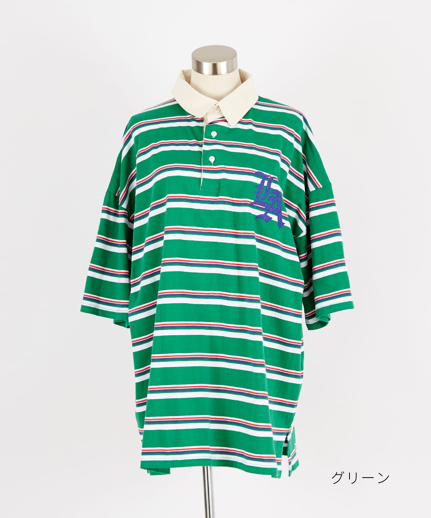 ワンポイントロゴ刺繍×ビッグナンバリングプリントボーダー柄オーバー