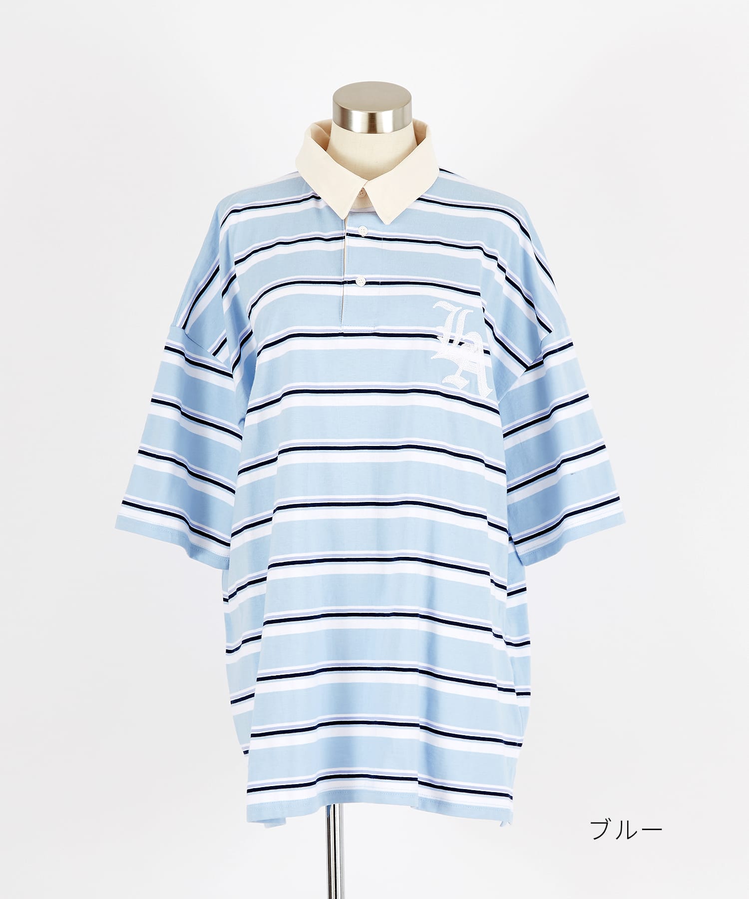 ワンポイントロゴ刺繍×ビッグナンバリングプリントボーダー柄オーバー