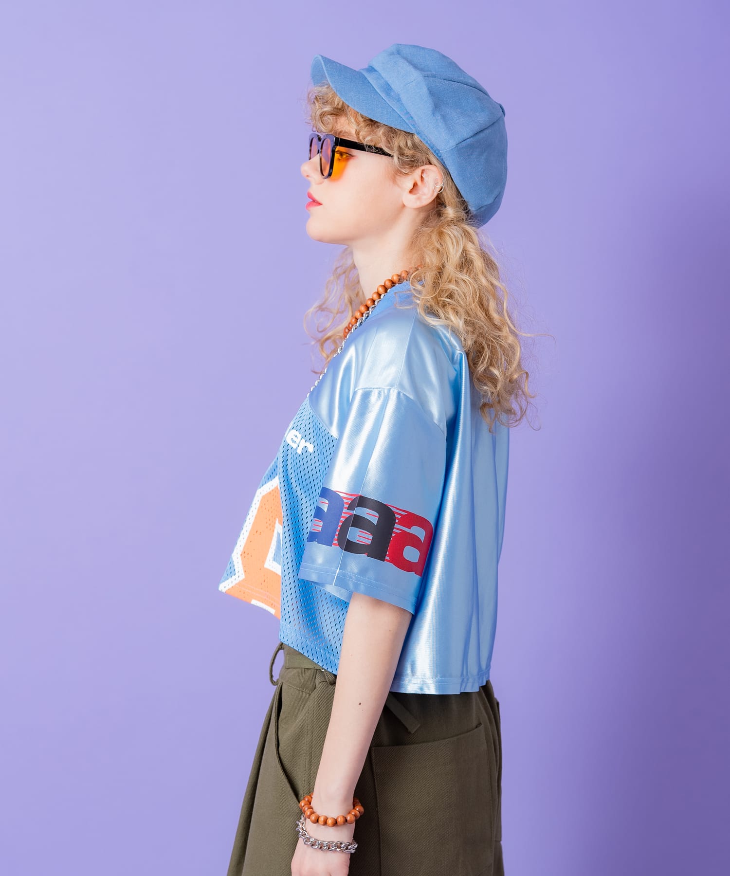 クロップド丈メッシュカットナンバリングフットボールシャツ / 半袖