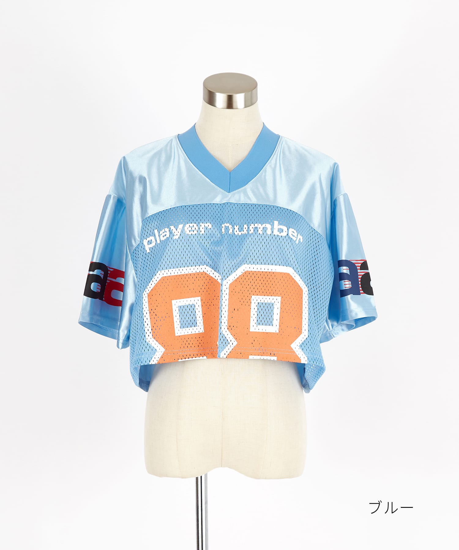 クロップド丈メッシュカットナンバリングフットボールシャツ / 半袖